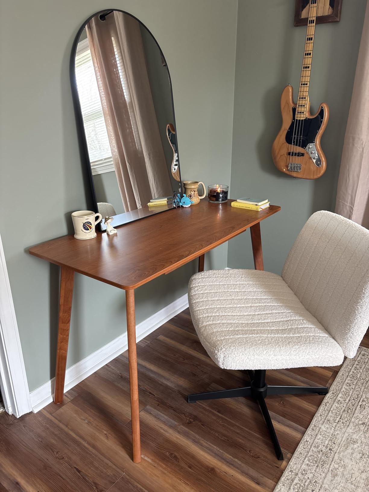 IOTXY Solid Wood Writing Desk - Home Office Laptop Computer Table, Walnut, Nordic Minimalist Style, MDF Tabletop, Solid Wood Legs, Double Drawers, Ergonomic Work Table, Workbench Desk customer photo 1