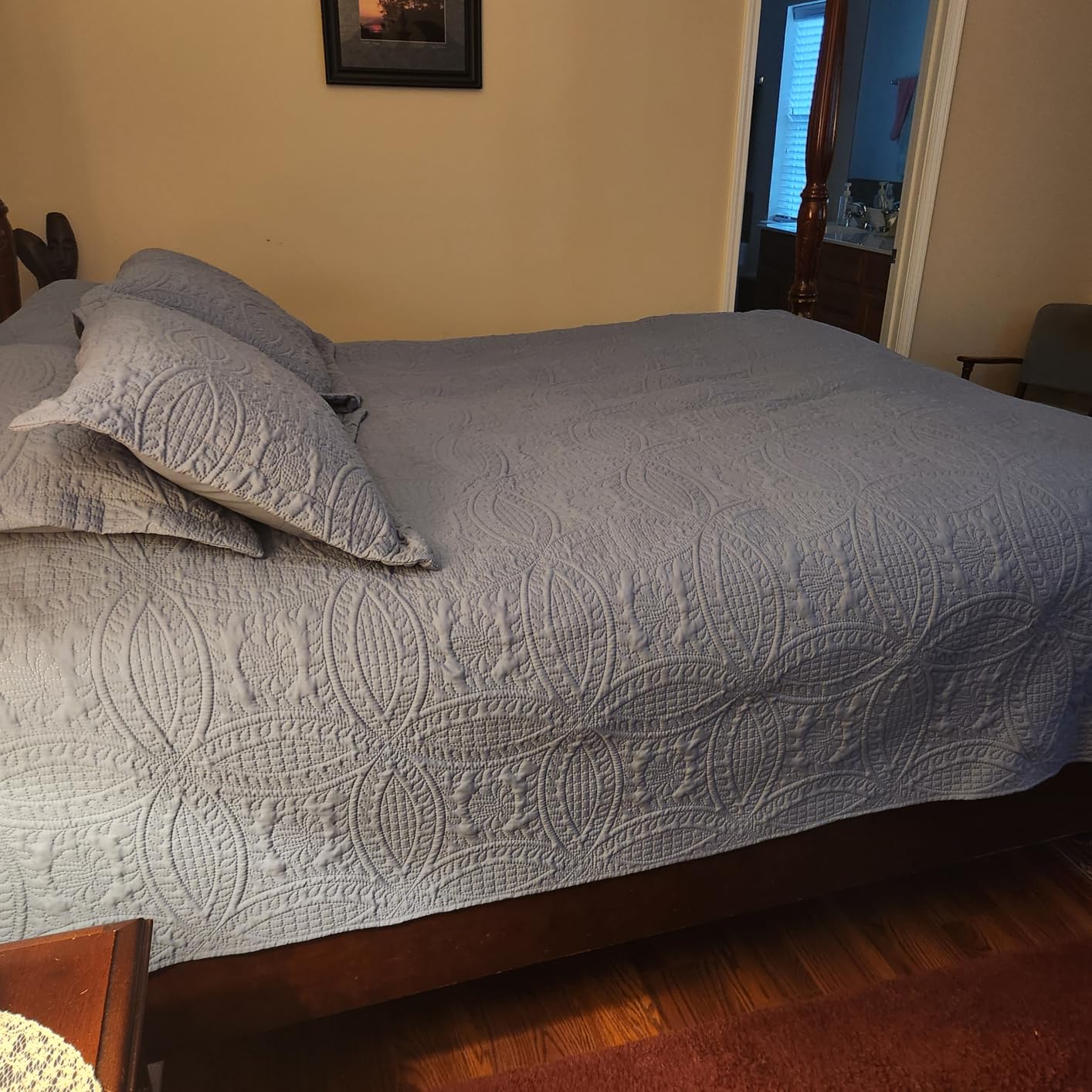 Love's cabin Quilts for Queen Bed Blue Bedspreads - Soft Bed Summer Lightweight Bedspread Comforter - Modern Style Coin Pattern Coverlet for All Season - 3 Pieces (1 Quilt, 2 Pillow Shams) customer photo 2