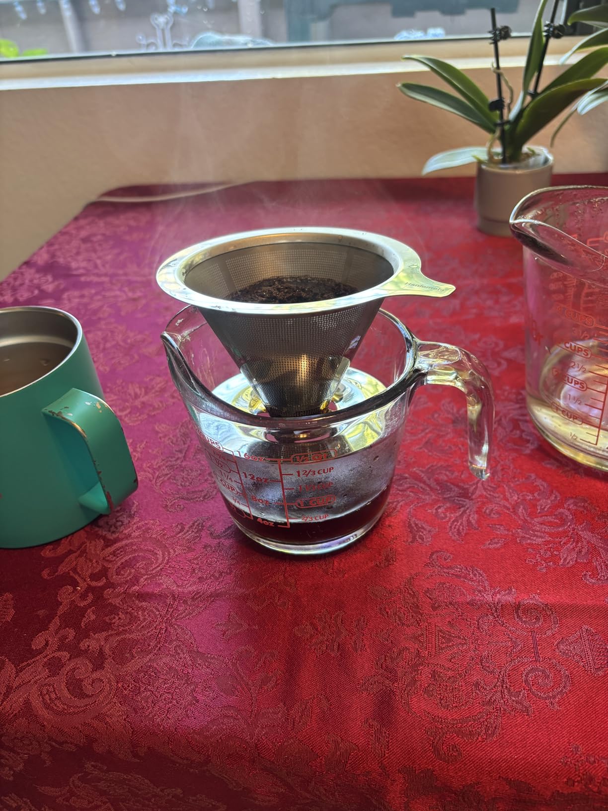 Hanlomele Pour Over Coffee Dripper, Paperless Reusable Coffee Filter, Pour Over Coffee Maker for Single Cup Brew, Double Mesh Design of Stainless Steel Cone Filter for Perfect Extraction (1-2 Cup) customer photo 1