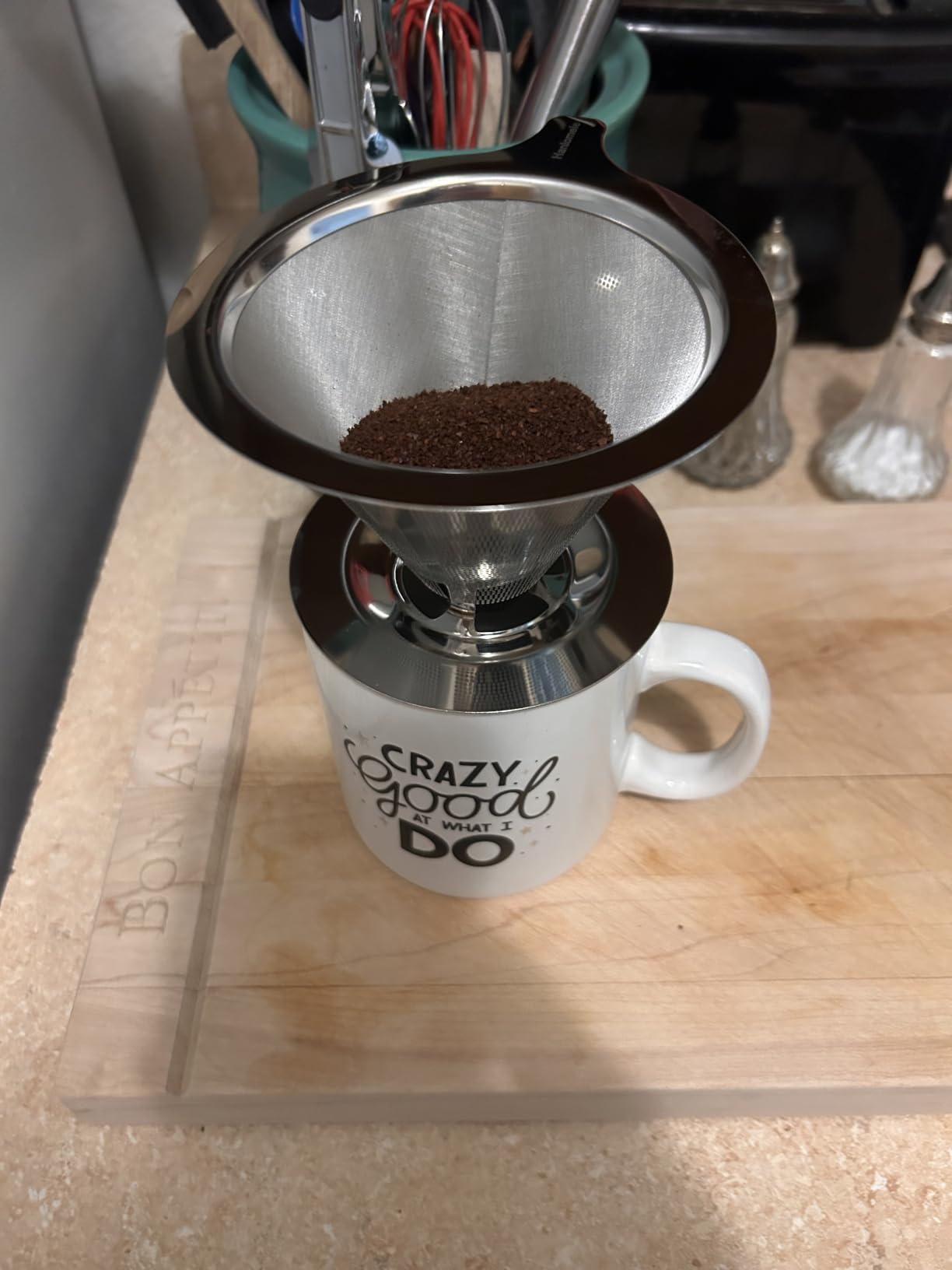 Hanlomele Pour Over Coffee Dripper, Paperless Reusable Coffee Filter, Pour Over Coffee Maker for Single Cup Brew, Double Mesh Design of Stainless Steel Cone Filter for Perfect Extraction (1-2 Cup) customer photo 2