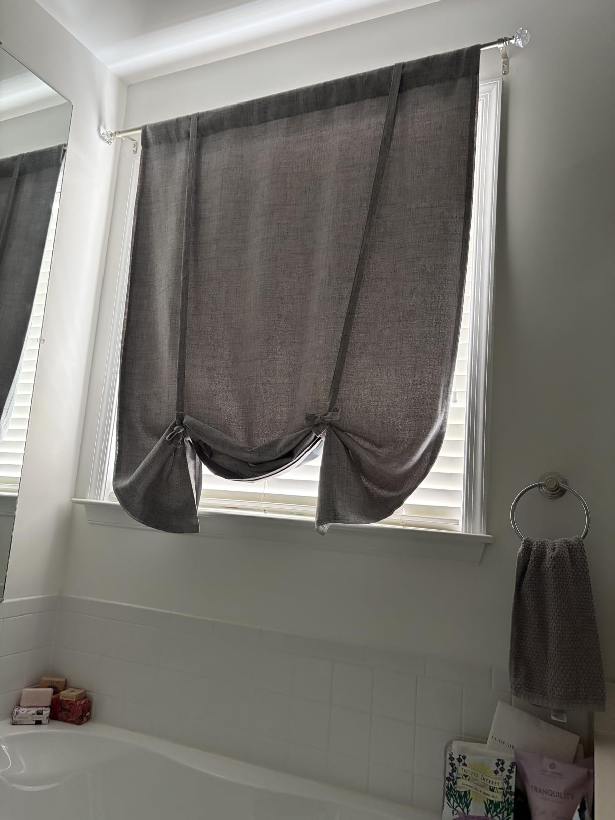 DriftAway Double Layer Linen Blackout Tie Up Curtains Thermal Insulated Fully Lined Balloon Roman Shade Bathroom Window Adjustable Rod Pocket for Small Window 39 Inch by 55 Inch Beige customer photo 1