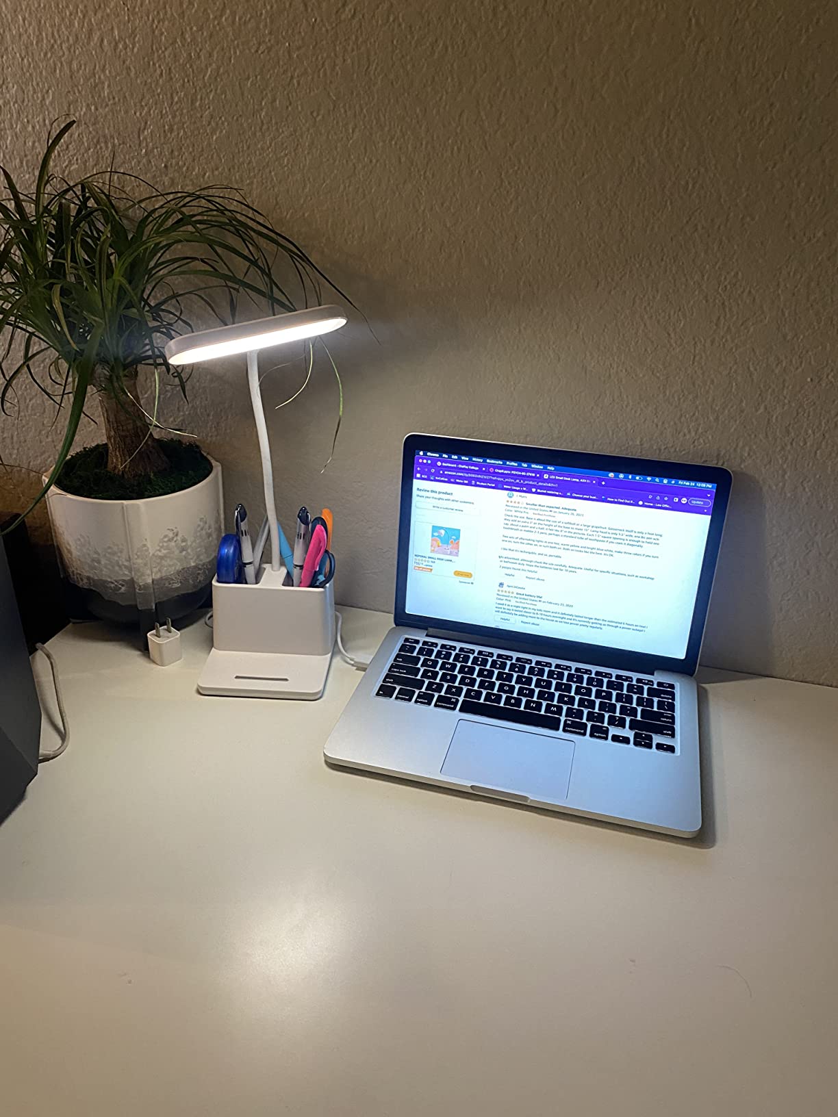 AXX Small Desk Lamp, Rechargeable Cute Table Light for Kids Teens | for College Dorm Room, Home Office, Bedroom, White, LED, Pen Holder, Mini, Gooseneck, Computer Task, Desktop Study customer photo 2