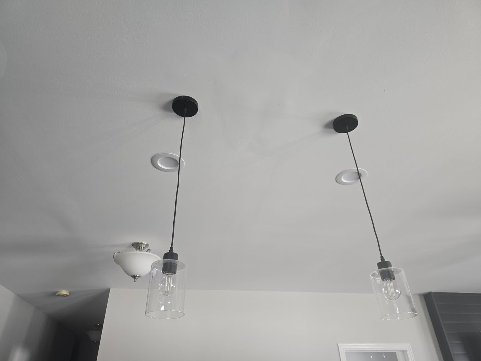 Modern Black Farmhouse Clear Glass Cylinder Pendant Light Fixture,Island Lights for Kitchen,Mini Pendant Lighting for Kitchen Island Decor - 4.75 Inch Shade 58 Inch Cord (Black 2 Pack) customer photo 1