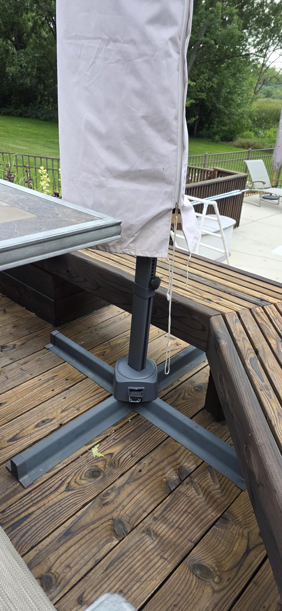 Best Choice Products 10ft Solar LED Cantilever Patio Umbrella, 360-Degree Rotation Hanging Offset Market Outdoor Sun Shade for Backyard, Deck, Poolside w/Lights, Easy Tilt, Cross Base - Burgundy customer photo 2