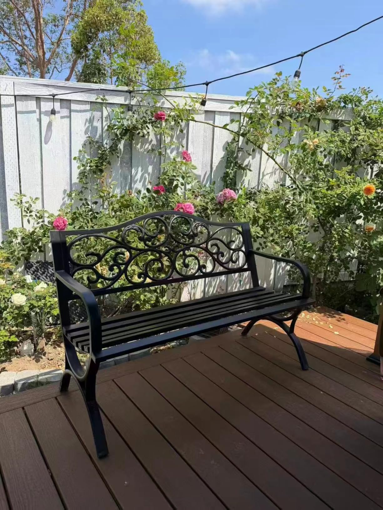 MFSTUDIO 50 Inches Outdoor Garden Bench Cast Iron Metal Frame Floral Bronze customer photo 2