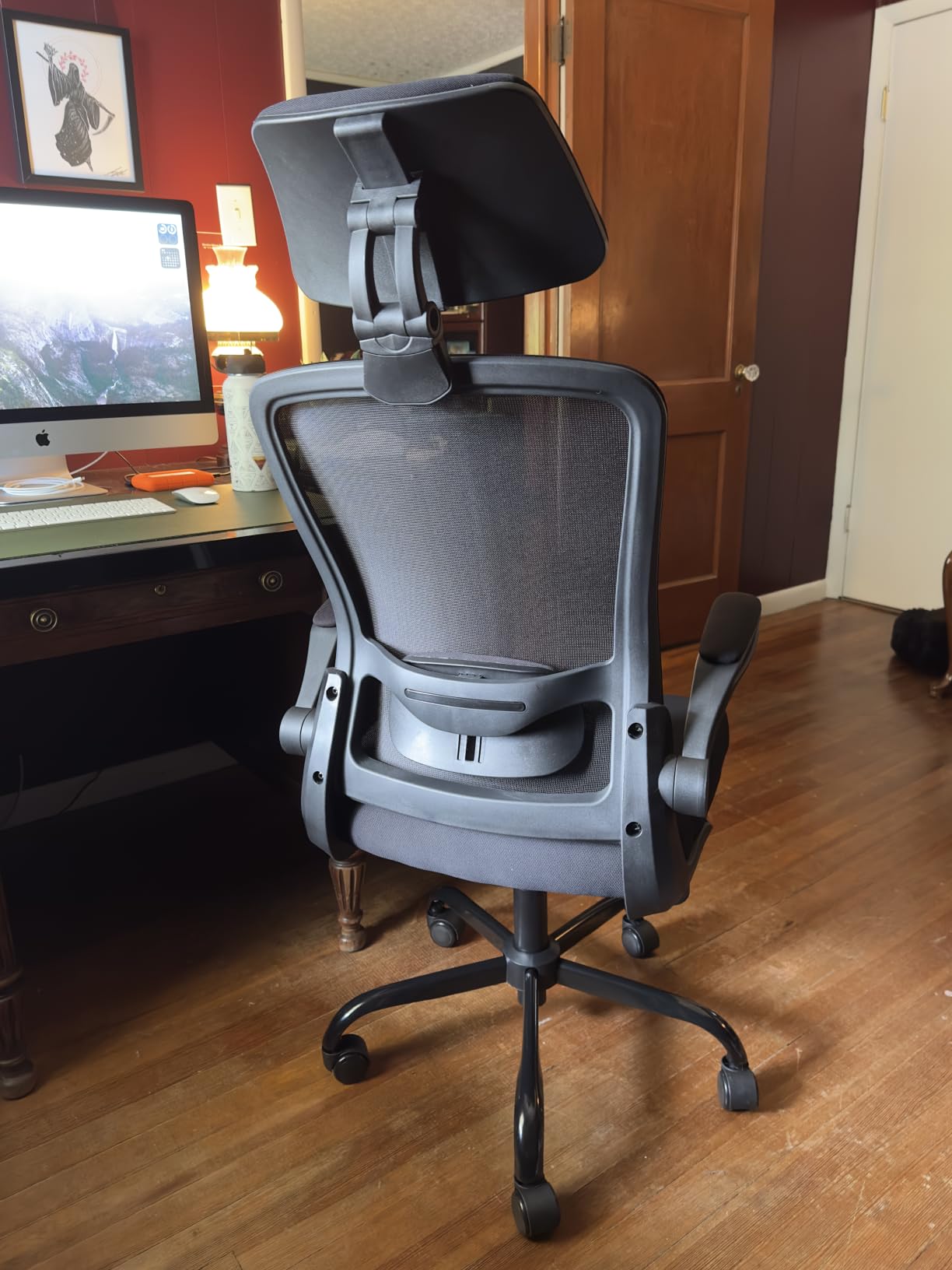 Mimoglad Office Chair, High Back Ergonomic Desk Chair with Adjustable Lumbar Support and Headrest, with flip-up Armrests for Guitar Playing, 5 Years Warranty (Moon Grey) customer photo 2