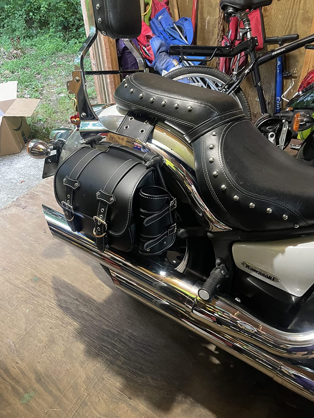 High-density Leather Motorcycle Saddlebags-Throw Over Saddle bags Panniers Side Bags with cup holder,Waterproof,Side Tool Bag,Storage Tool Bag for Motorbike,Universal,1Pair, M (Black2) customer photo 1