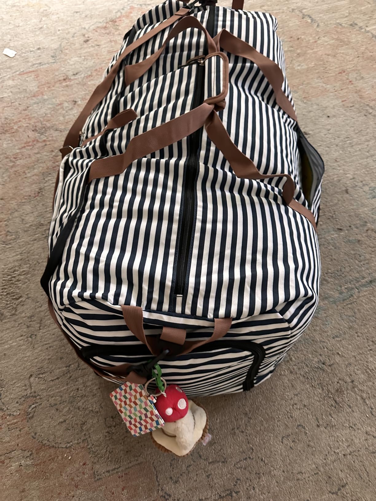Lekesky Foldable Travel Duffle Bag for Women, 80L Large Duffel Bag with Separate Shoes Compartments & Straps, Carry On Weekend Bag for Women, Hospital, Overnight (Blue Stripes) customer photo 2