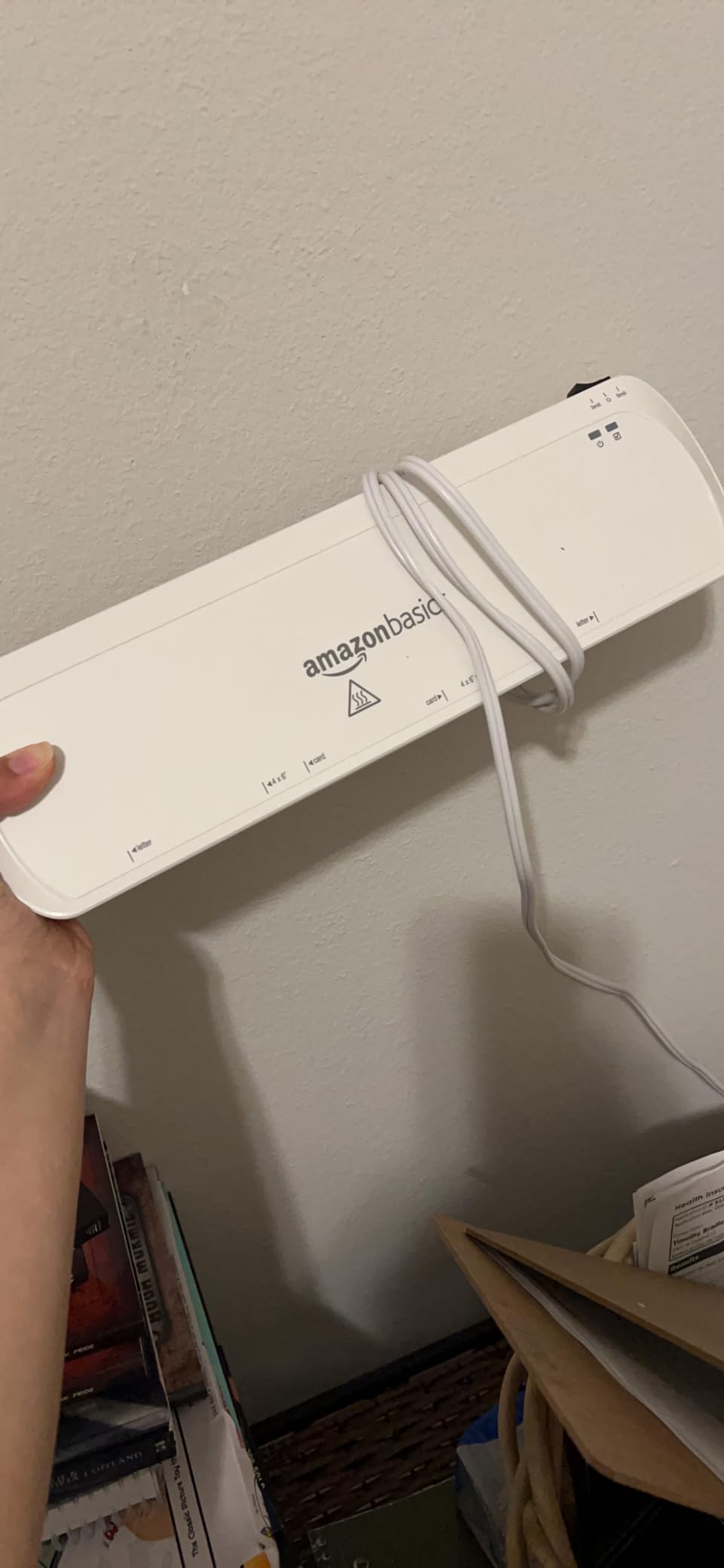Amazon Basics 9-Inch Thermal Laminator Machine with Quick Warm-Up, 2 Heat Settings, Jam Release for Documents and Photos, White customer photo 1