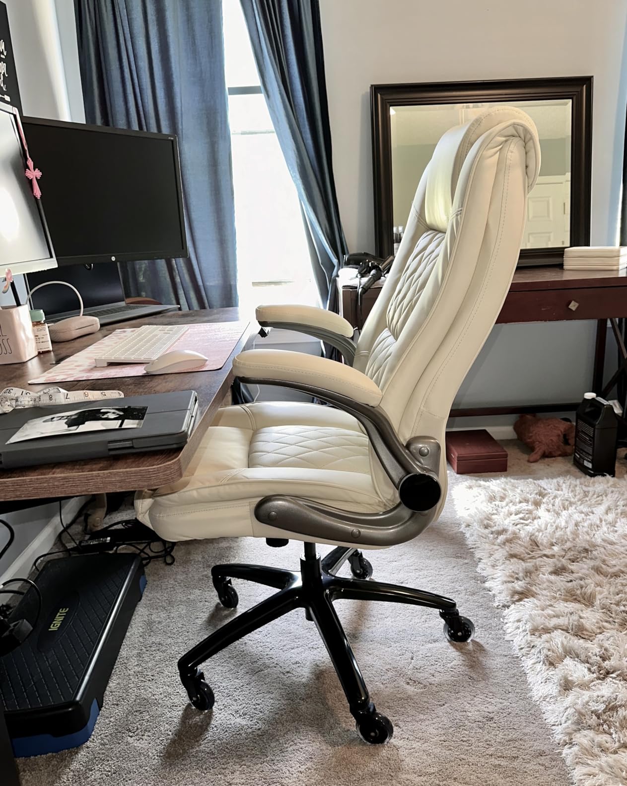High Back Office Chair, Ergonomic Executive Computer Desk Chair | Flip Arms, Adjustable Built-in Lumbar Support, Thick Padded, Strong Metal Base, Quiet Wheels Work Chairs for Long Hours customer photo 1