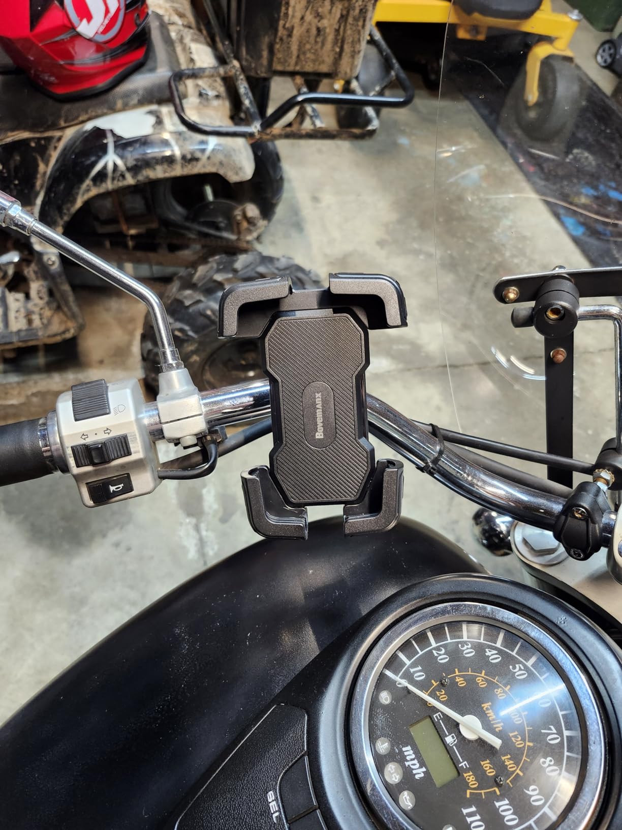 Bovemanx Motorcycle Phone Mount Holder, [150mph Wind Anti-Shake][7.2inch Big Phone Friendly] Bike Phone Holder, Motorcycle Handlebar Cell Phone Clamp, Compatible with iPhone 16 Pro Max, Black customer photo 1