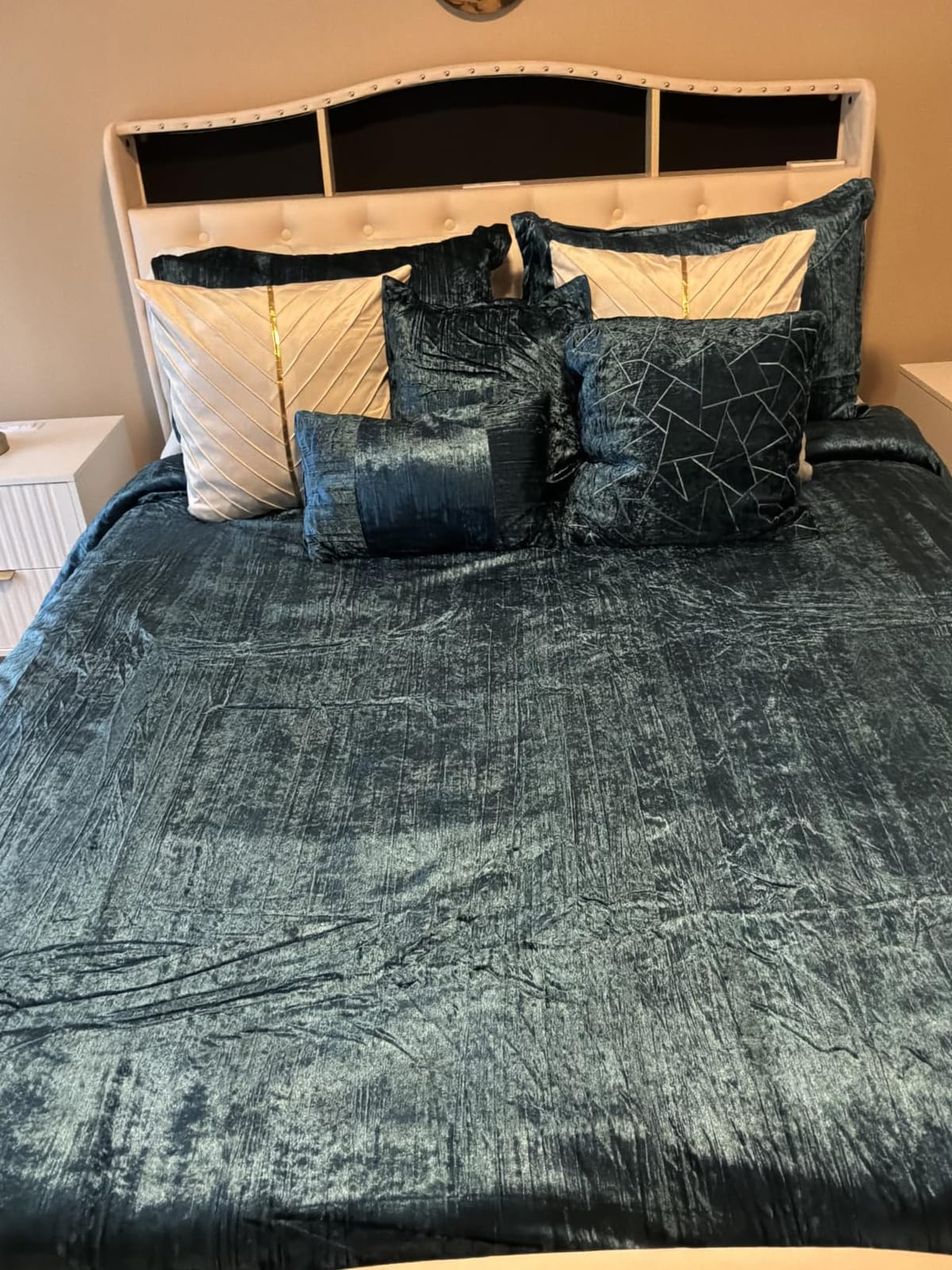 Riverbrook Home Turin Crinkle Velvet Comforter Bedding Set, Queen Size, Glam Textured Décor, Spice, 7 Pieces customer photo 2