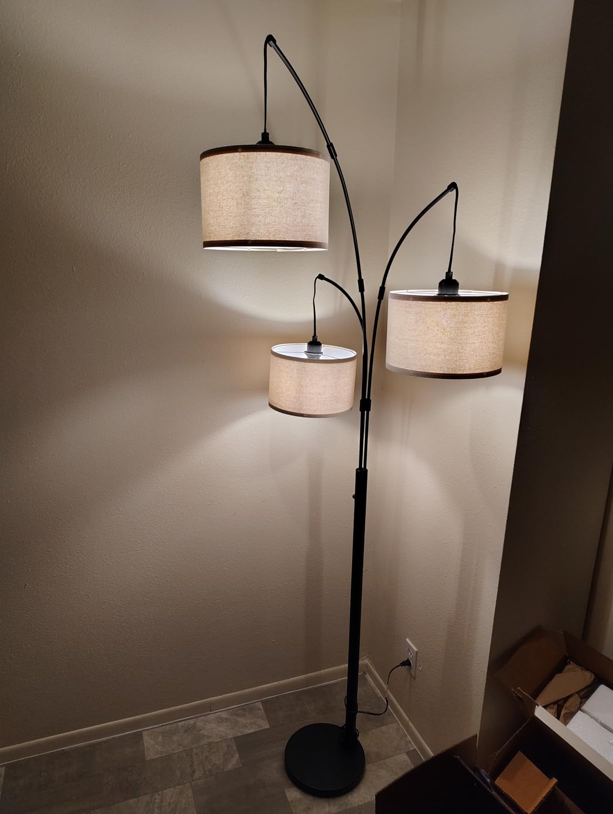 Dimmable 3 Lights Floor Lamp - 3000LM Super Bright Arc Floor Lamps for Living Room, Modern Tall Standing Lamp With Beige Shades, Mid Century Tree Floor Lamp for Bedroom Office, 3 LED Bulbs Included customer photo 1