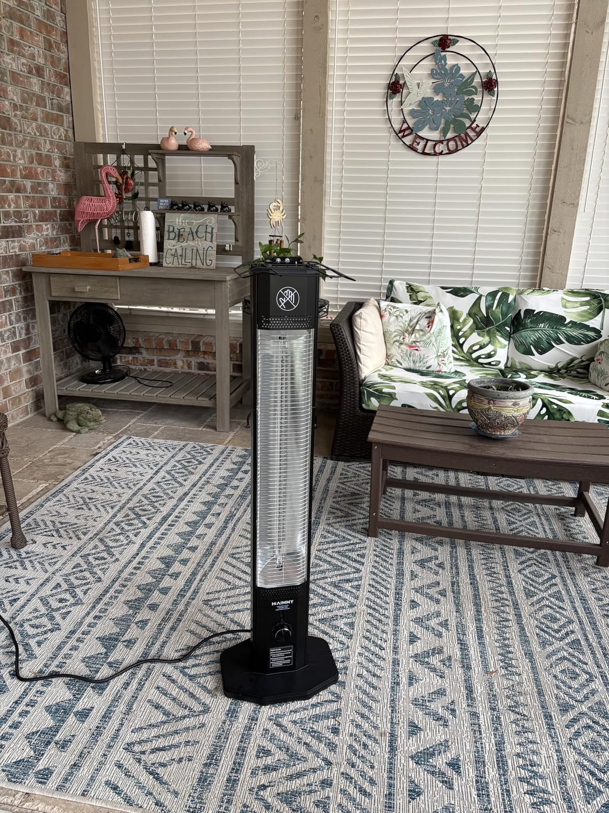 Outdoor Electric Patio Heater, Haimmy 42in Infrared Heater with Remote, 9 Heat Levels, 9H Timers, 1500W Instant Heating, Safety Lock, Tip-Over & Overheat Protection, IPX5 Waterproof Tower Space Heater customer photo 1