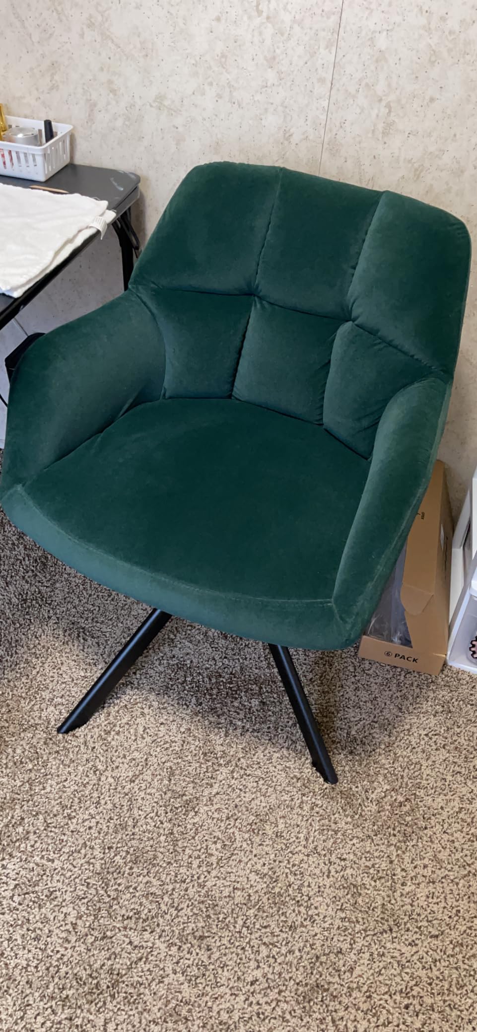 EALSON Comfy Leather Desk Chair Modern Computer Task Chair no Wheels Swivel Accent Chair with Mid Back Arm Chair for Living Room/Bedroom/Home Office, PU Brown customer photo 1