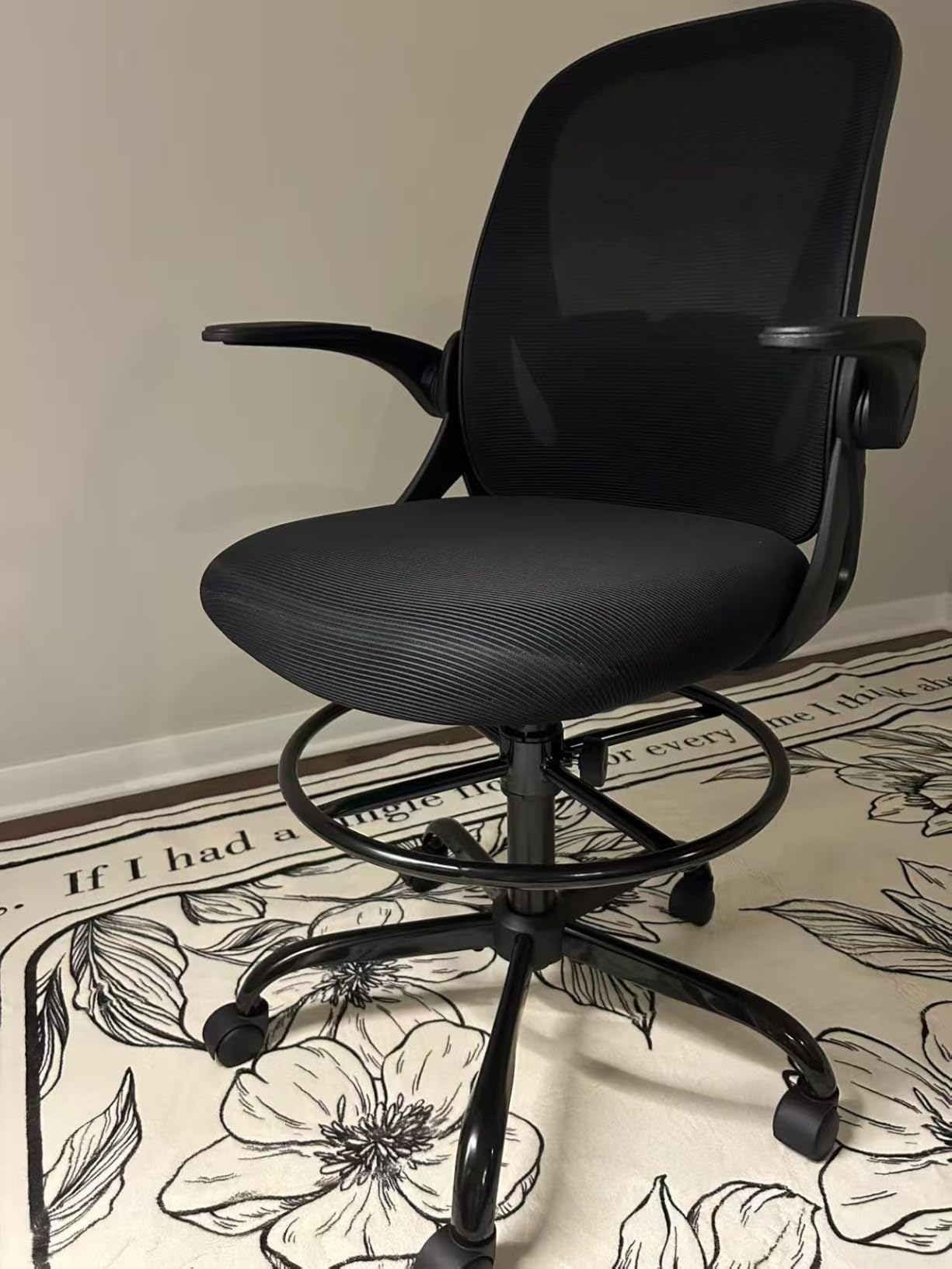 Primy Drafting Chair Tall Office Chair with Flip-up Armrests Executive Ergonomic Computer Standing Desk Chair with Lumbar Support and Adjustable Footrest Ring (Pink) customer photo 1