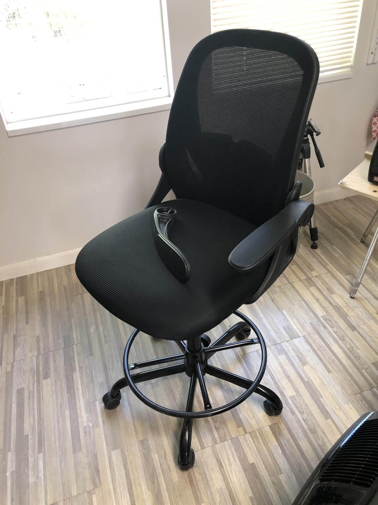 Primy Drafting Chair Tall Office Chair with Flip-up Armrests Executive Ergonomic Computer Standing Desk Chair with Lumbar Support and Adjustable Footrest Ring (Pink) customer photo 2