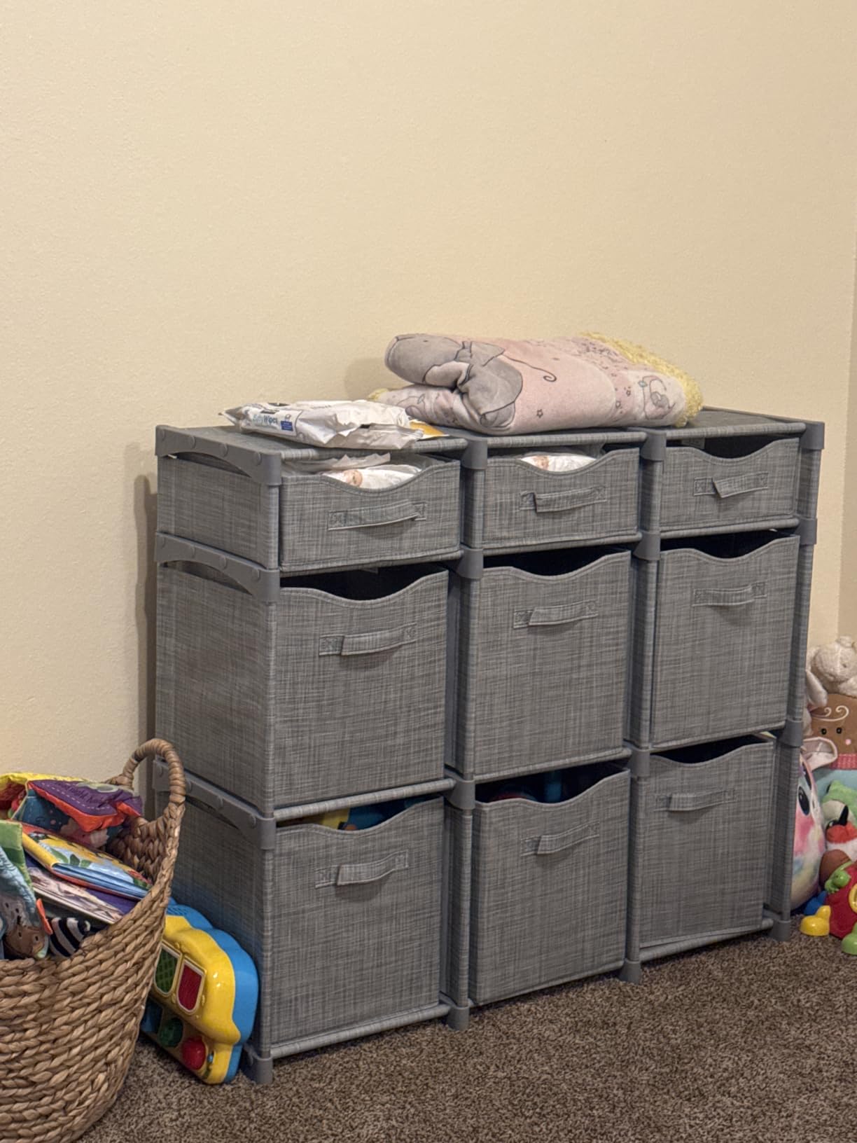 Cube Storage Organizer with Storage Bins Included - The Perfect Closet Organizers and Storage Solution. Includes 9 Storage Cubes, Great For Toy Storage, Closet Storage, Clothes Storage (Grey) customer photo 2