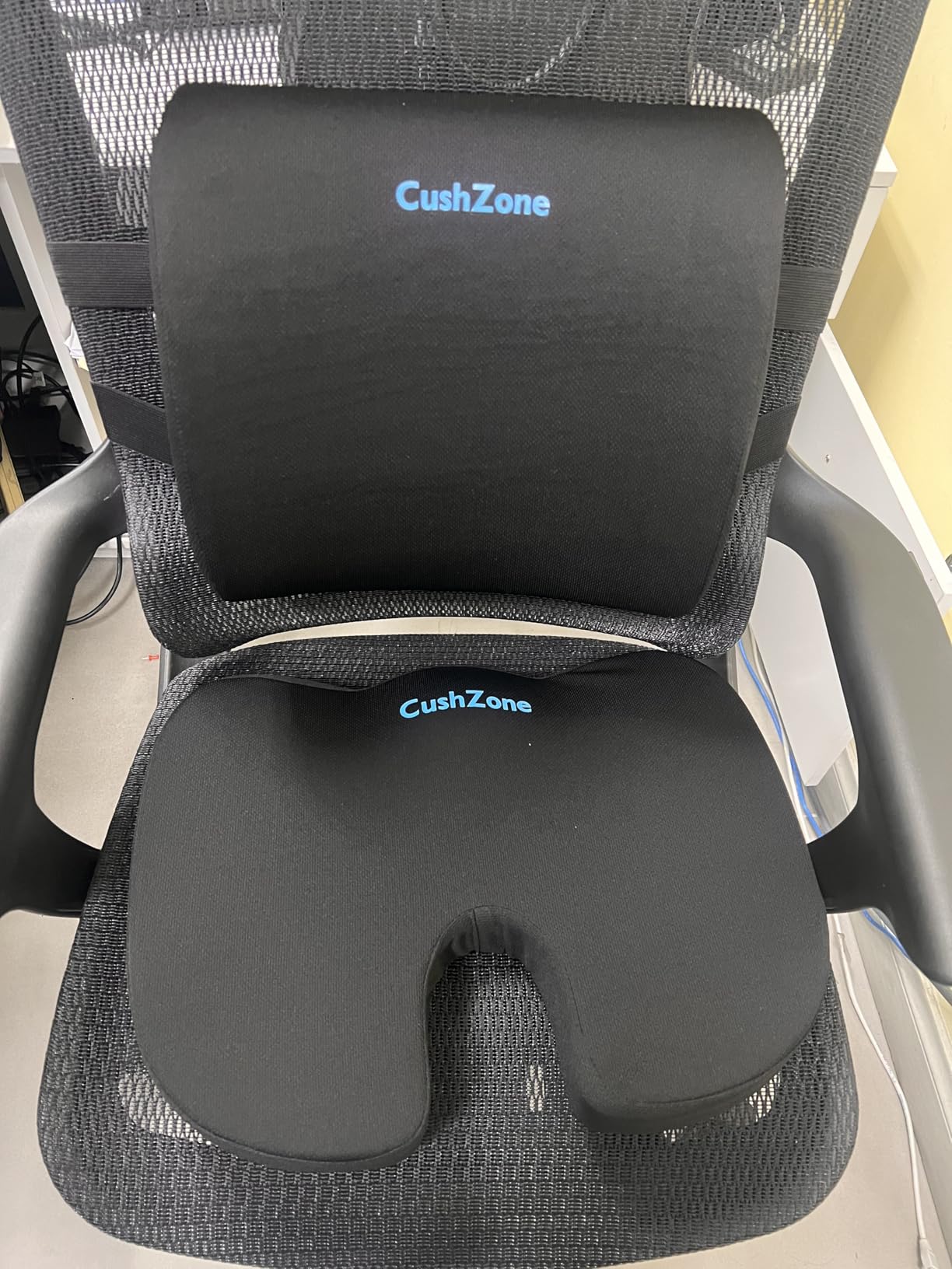 CushZone Seat Cushion and Lumbar Support Pillow for Office Chair, Black | Ergonomic Memory Foam for Sciatica Pain Relief & Posture Correction; Non-Slip Chair Cushions for Car, Wheelchair and Travel customer photo 1