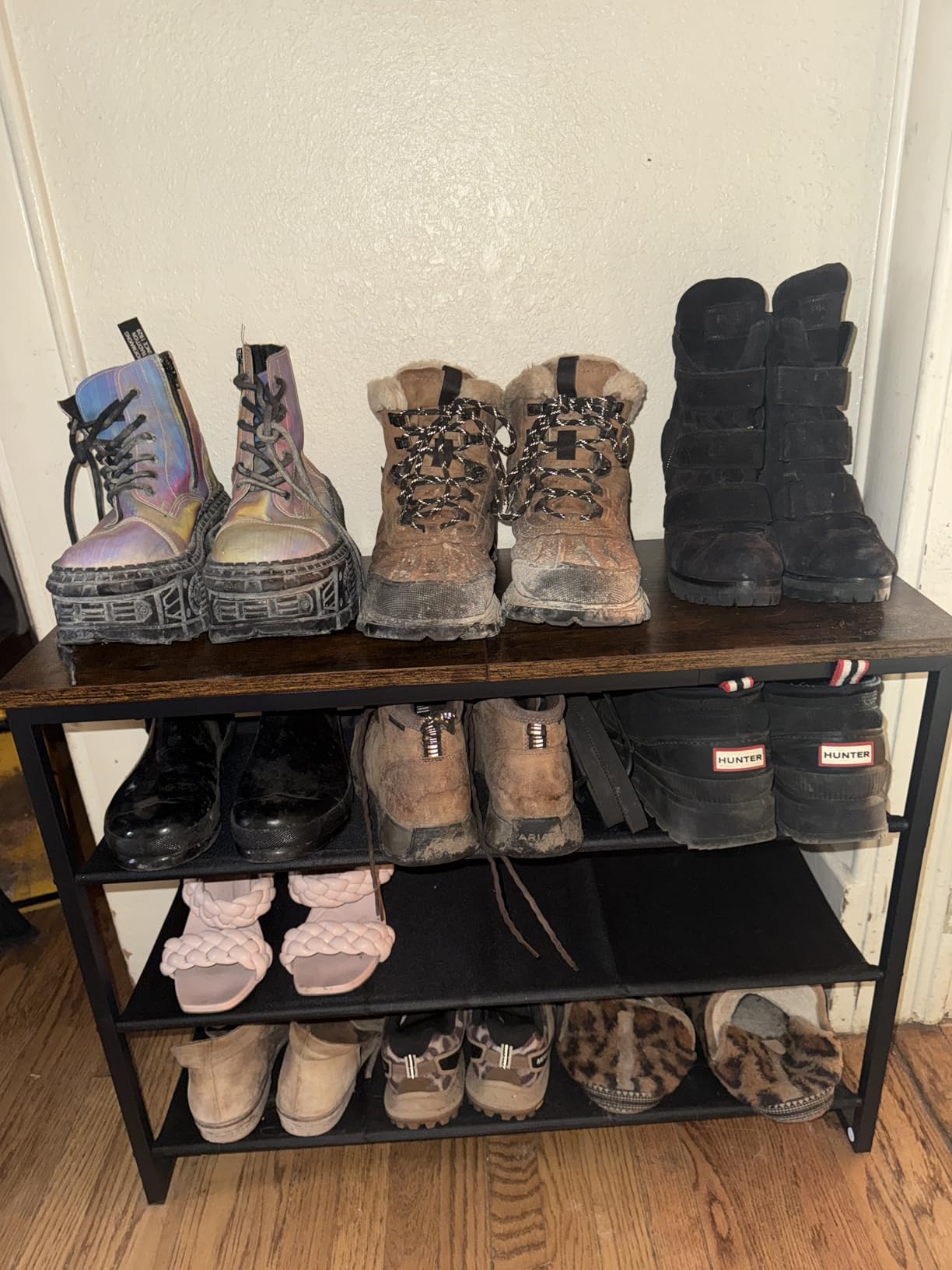 HOOBRO Shoe Rack, 4 Tier Shoe Storage Organizer with 3 Oxford Fabric Shelves and Top Panel, Holds 12-16 Pairs of Shoes for Entryway and Closet, Industrial, Rustic Brown BF47XJ01G1 customer photo 2