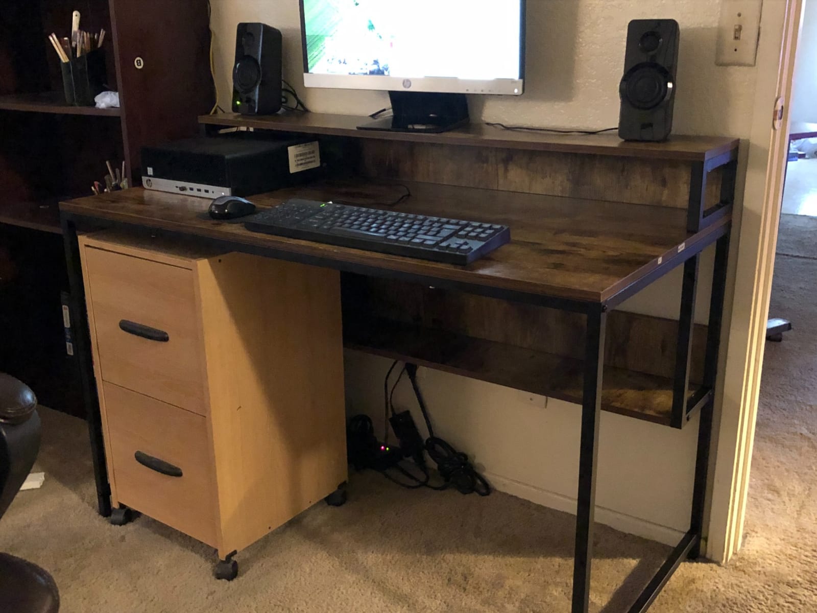 Cubiker Standing Desk, 48x24 Inches Sit Stand Home Office Desk, Electric Stand up Desk, Adjustable Desk with Splice Board, White Frame/Maple Top customer photo 2