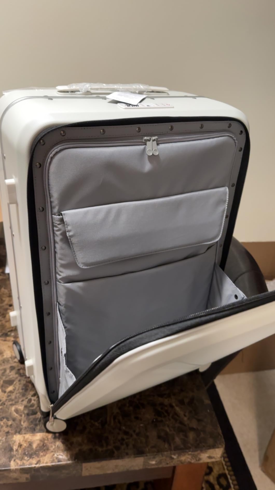 MILADA Wide Handle Carry On Luggage with Front Pocket Hardshell 20 Inch Front Opening Luggage with Spinner Wheels TSA Lock Aluminium Suitcase Airline Approved Carry-On Travel Luggage, White customer photo 2