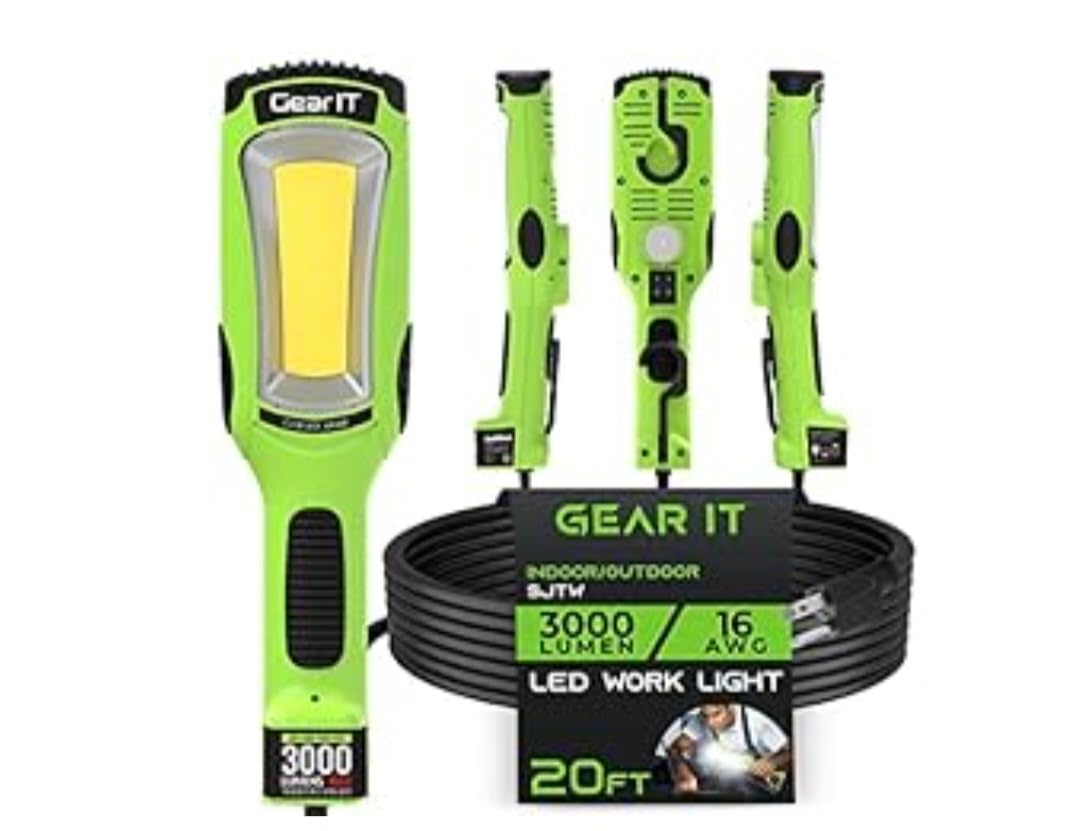 GEARit 20ft LED Work Light COB 3000LM 27W, Corded Shop/Drop Light with Magnetic Base, Swivel Hook & Built-in Outlet, 16/3 SJTW Trouble Light for Mechanics, Garage, Under Hood, Green customer photo 2