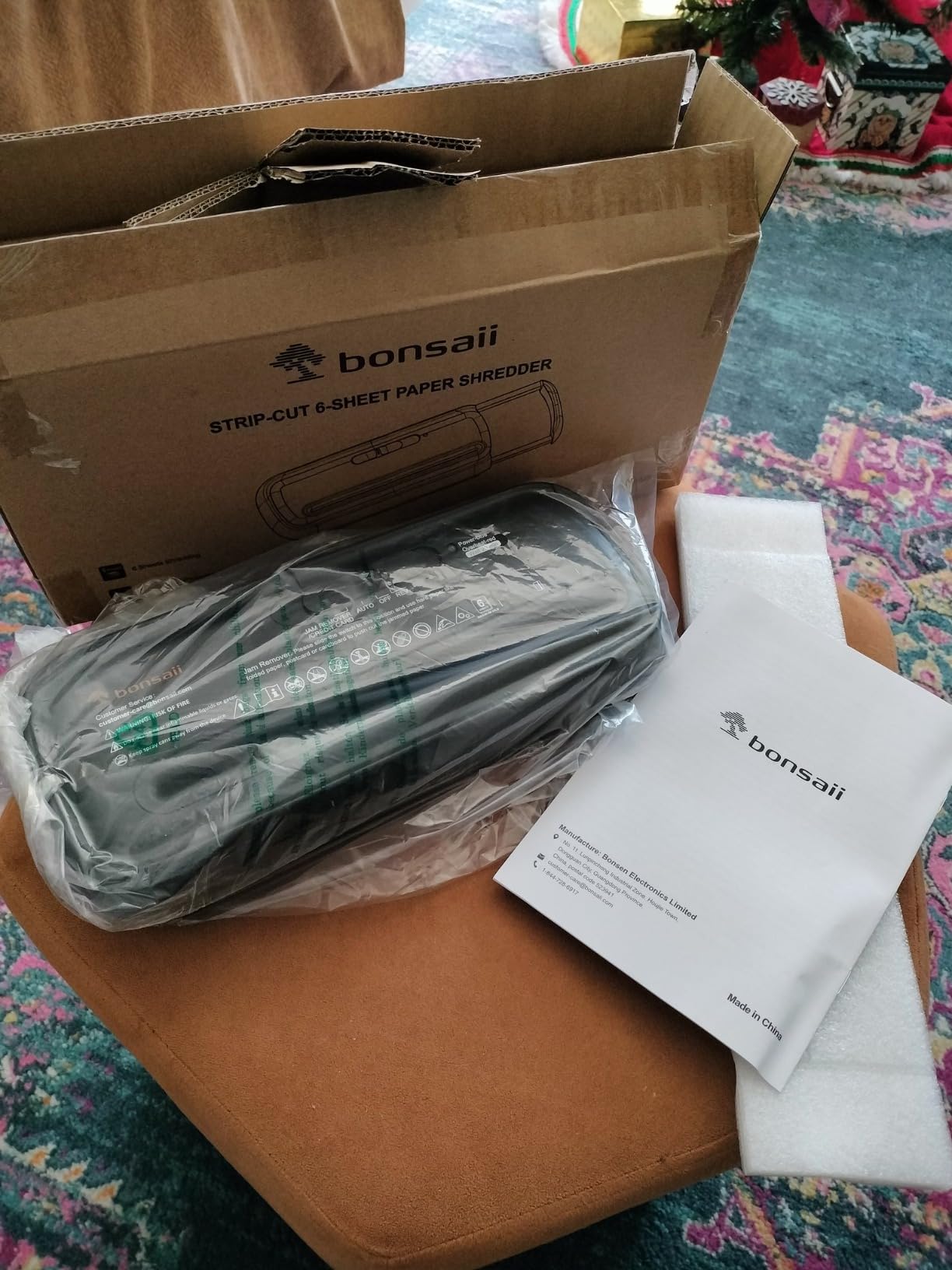 Bonsaii 6-Sheet Small Strip Cut Paper Shredder for Home, Without Basket | Extendable Arm Design, Overheat Protection, 3.4 Gal Wastebasket, Small Shredder for Home Office Use, S123-B customer photo 1