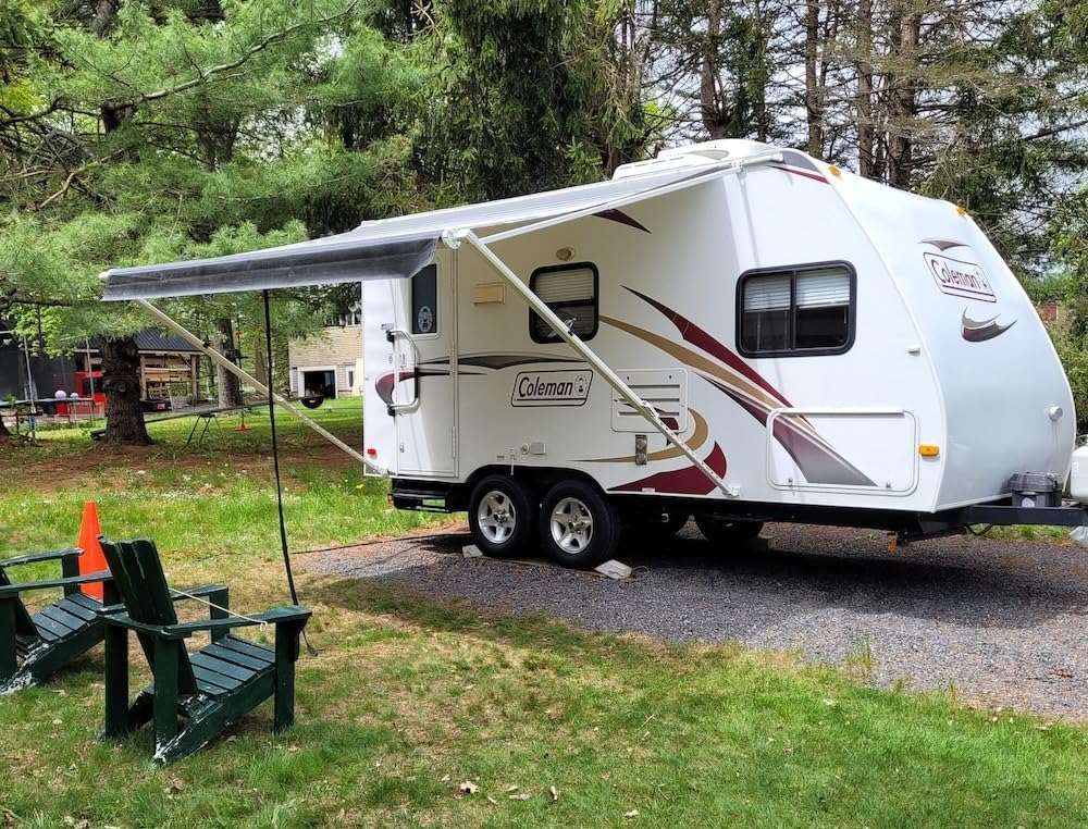 YESCAMP Manual RV Awning Complete Kit Retractable Camper Awning for RV or Trailers RV Roll Out Awning for Camper or 5th Wheel,Travel Trailers,Toy Haulers,Motohome(10Ft,White Frame,Black Stripe) customer photo 2