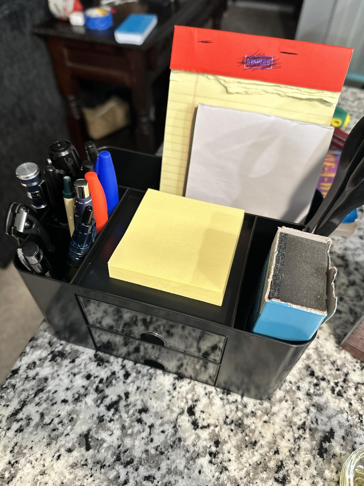 Marbrasse Pen Organizer with 2 Drawer, Multi-Functional Pencil Holder for Desk, Desk Organizers and Accessories with 5 Compartments + Drawer for Office Art Supplies (White) customer photo 2