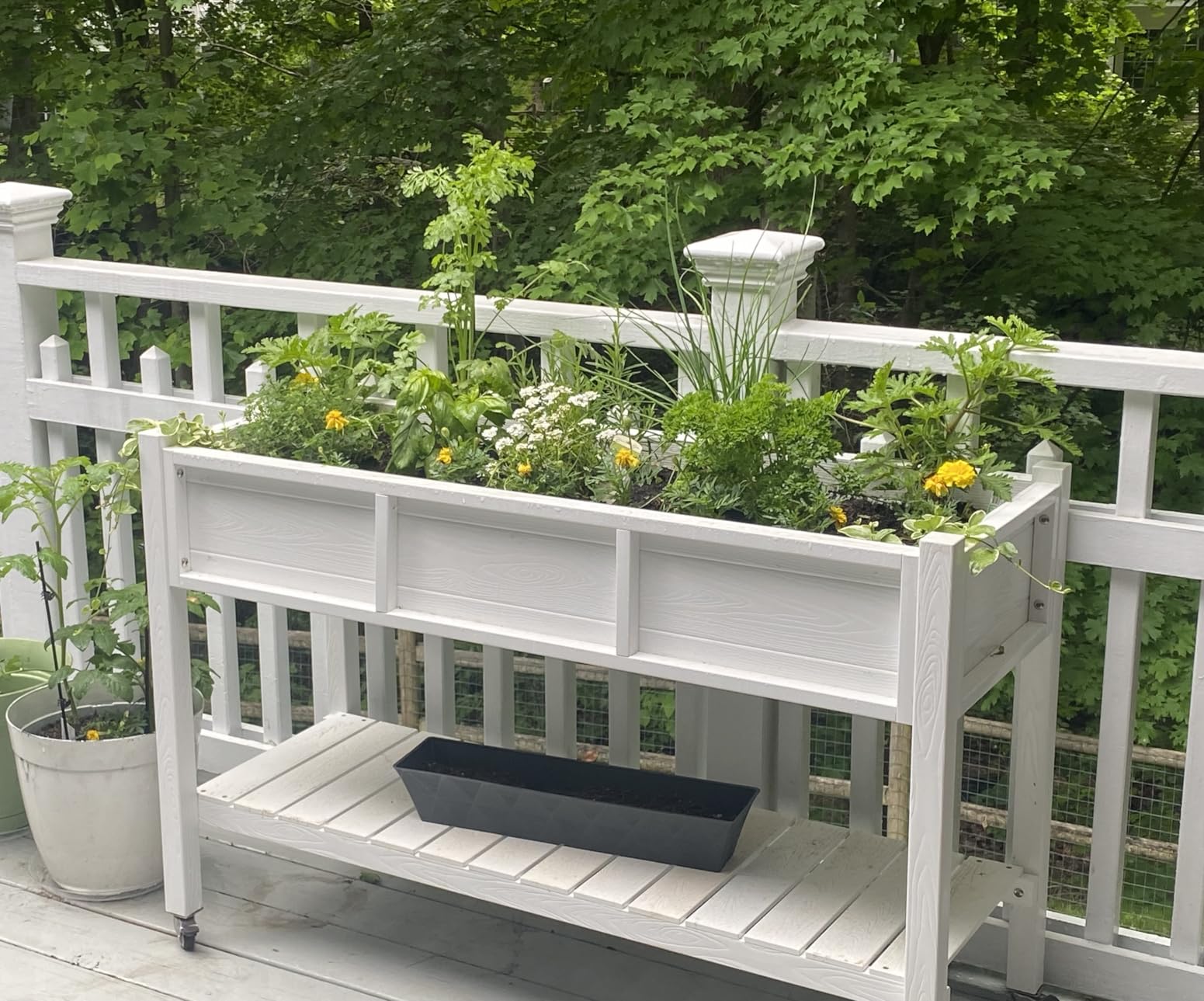 DWVO 48x18x30in Raised Garden Bed Kit, HDPE Planter Box Stand, Poly Wood Weather-Resistant Planter Box with Legs & Storage Shelf, Elevated Garden Bed for Backyard, Patio, Balcony,Black customer photo 1