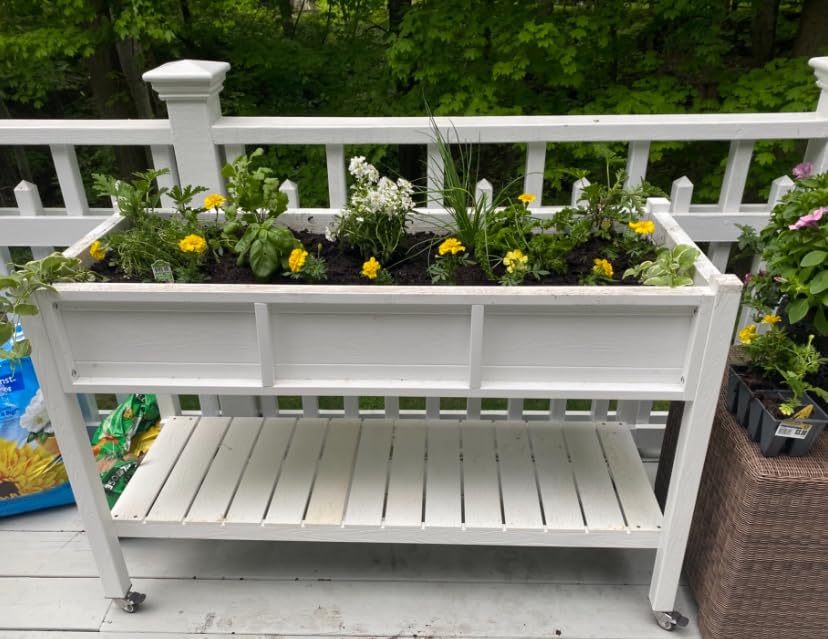 DWVO 48x18x30in Raised Garden Bed Kit, HDPE Planter Box Stand, Poly Wood Weather-Resistant Planter Box with Legs & Storage Shelf, Elevated Garden Bed for Backyard, Patio, Balcony,Black customer photo 2