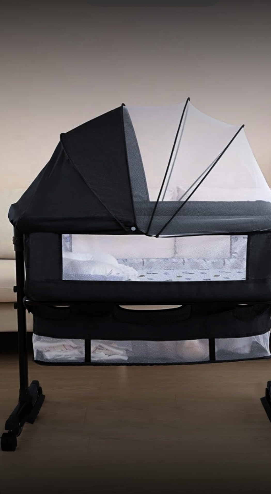 YADAQE Baby Cradle, Freestanding Bedside Bassinet, 3-in-1 Convertible Bassinet with 360° Swivel Wheels, 2026 New Model Adjustable, Easy-Fold Portable Neutral Baby Newborn Bassinet (Dark Gray) customer photo 1