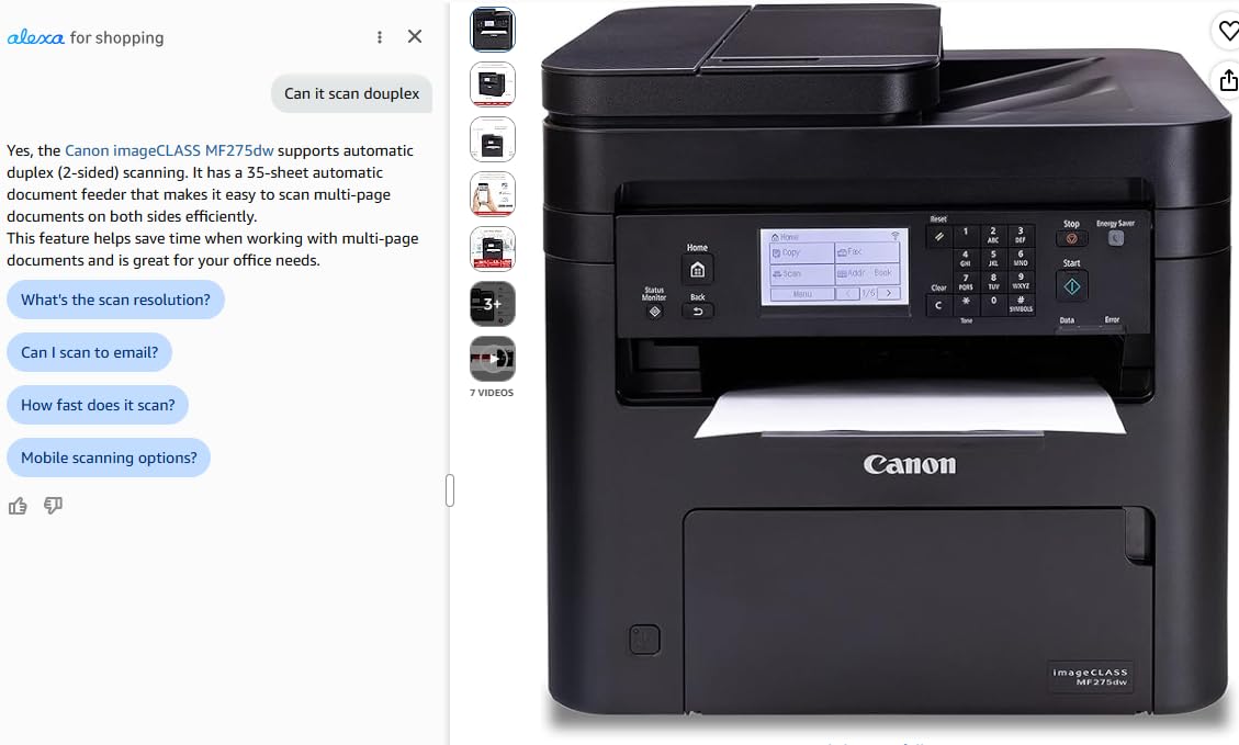 Canon imageCLASS MF273dw - Monochrome Wireless Laser Printer, Multifunction With Scanner, Copier, Auto Document Feeder, With 1 Year Limited Warranty, 30 PPM, Black customer photo 1