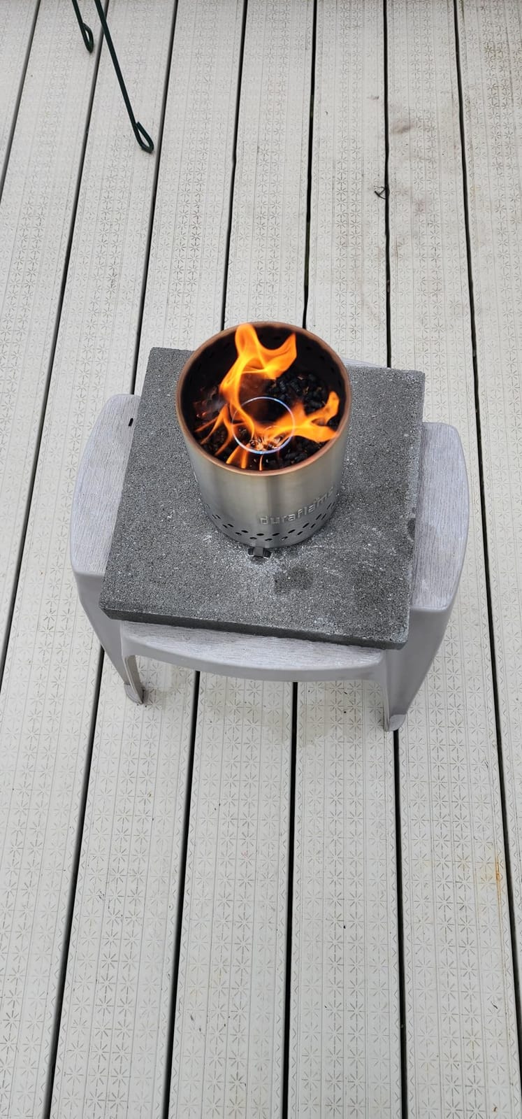 Duraflame 5.5 inch Table Top Fire Pit with Built-in Stand & Removable Grate, Low Smoke, Portable Mini for Outdoor Use, Wood or Pellets, Double Walled Stainless Steel, Travel Bag Included., 5.5 In Pit customer photo 1