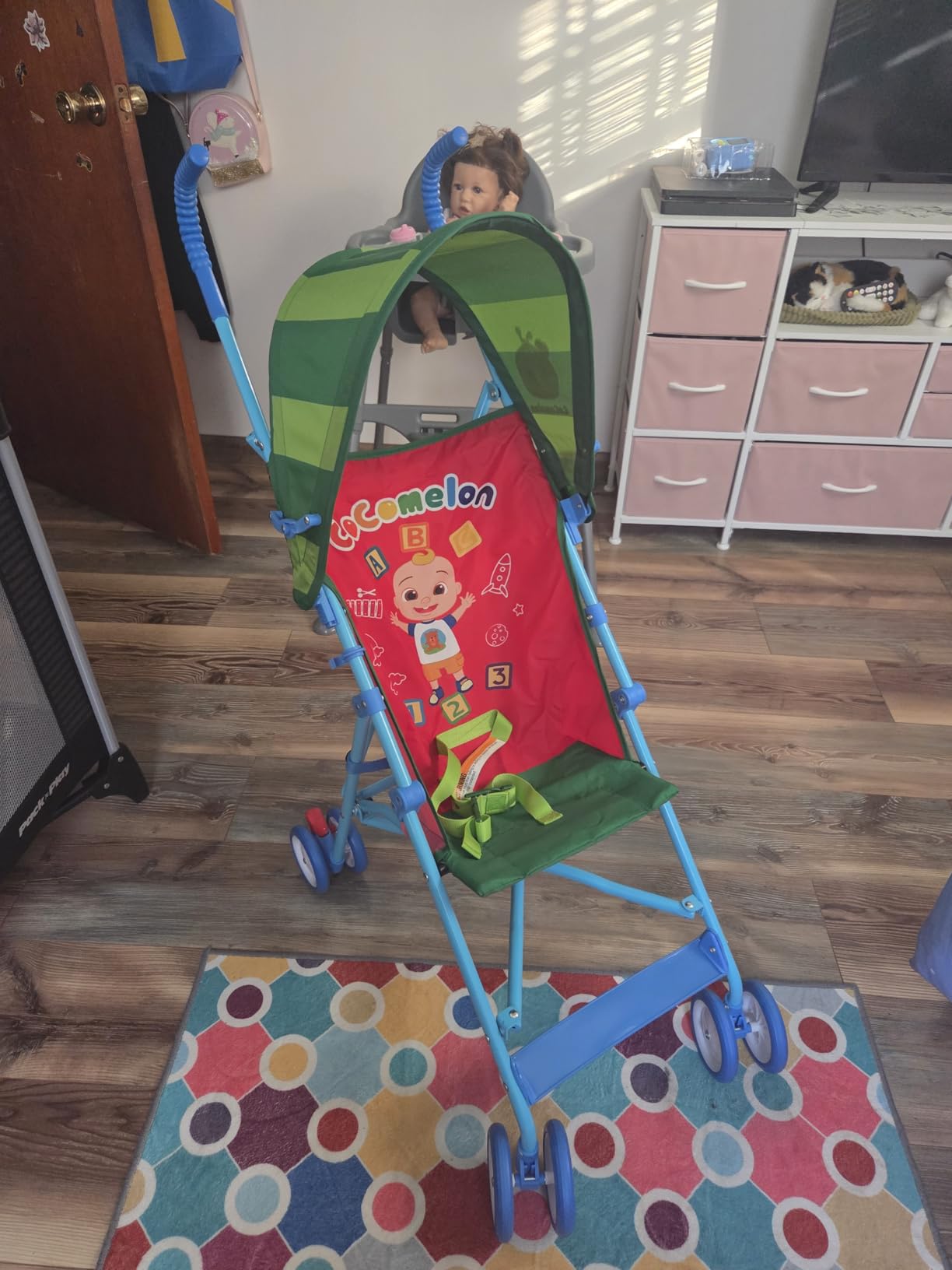 Sunny Days Entertainment CoComelon Official Umbrella Stroller with Canopy - Red Travel Stroller for Newborns Toddlers and Kids, Large customer photo 2