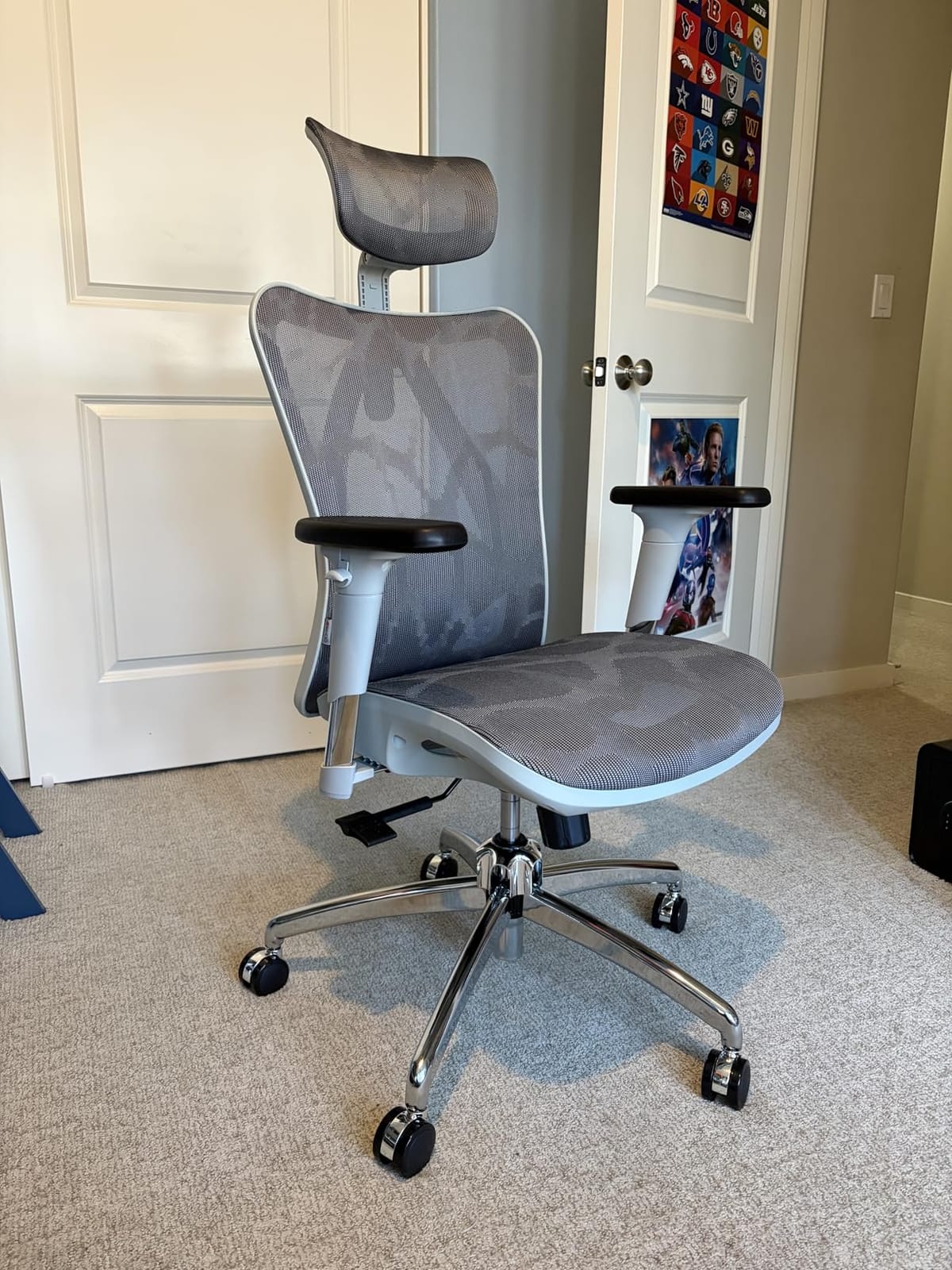 SIHOO M57 Ergonomic Office Chair, Mesh Back Desk Chair with 3D Armrests | Lumbar Support & Adjustable Headrest, Comfortable Computer Chair, Office Chair Hold 330 LBS, Home Office - Light Grey customer photo 1