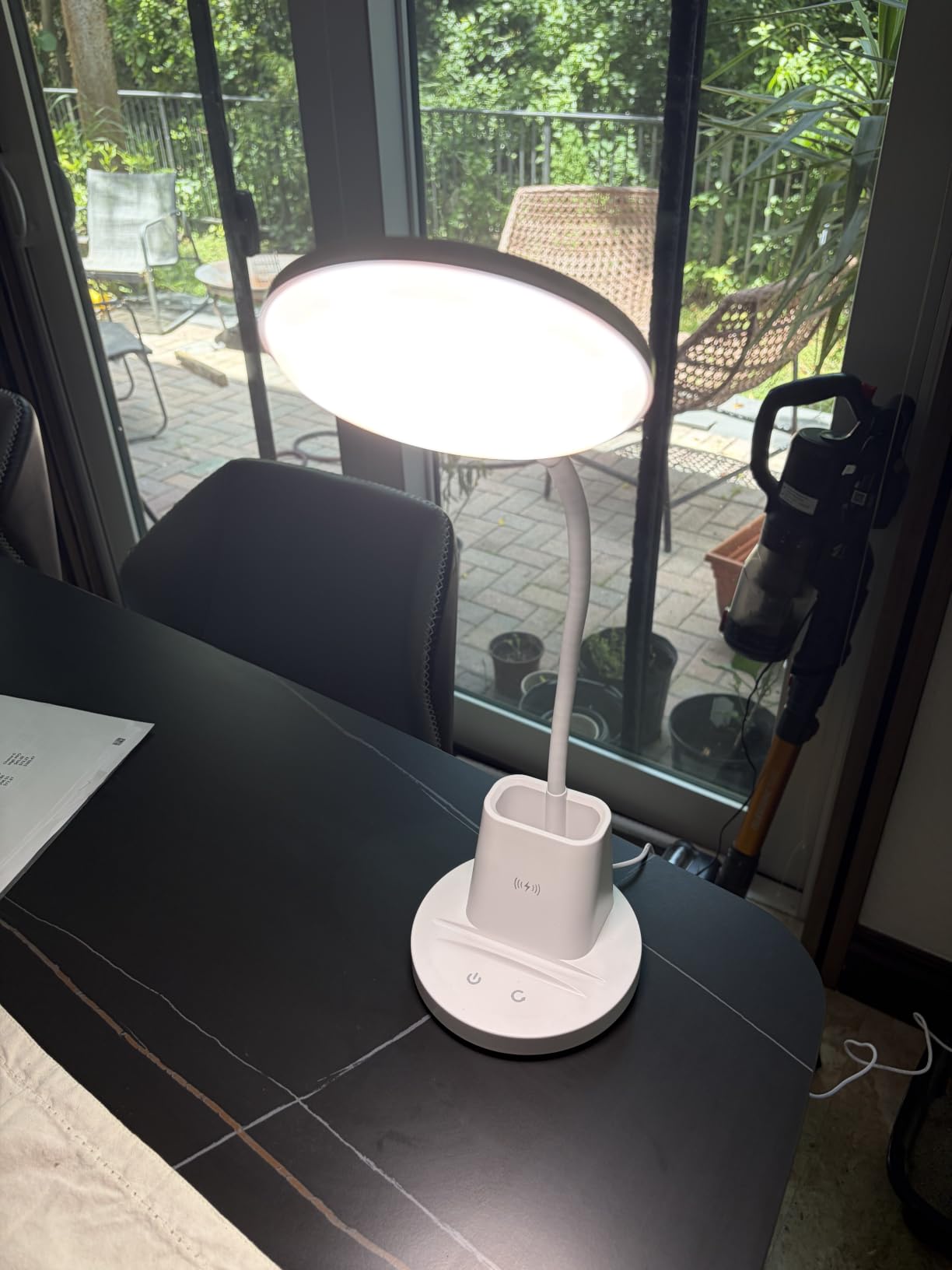 LED Desk Lamp for College Dorm with Pen Phone Holder, White | 3 Color Modes Dimmable Desk Light, College Dorm Essentials, 360° Adjustable Arm, Eye-caring Bedside Reading Lamp, 800 Lumen customer photo 1