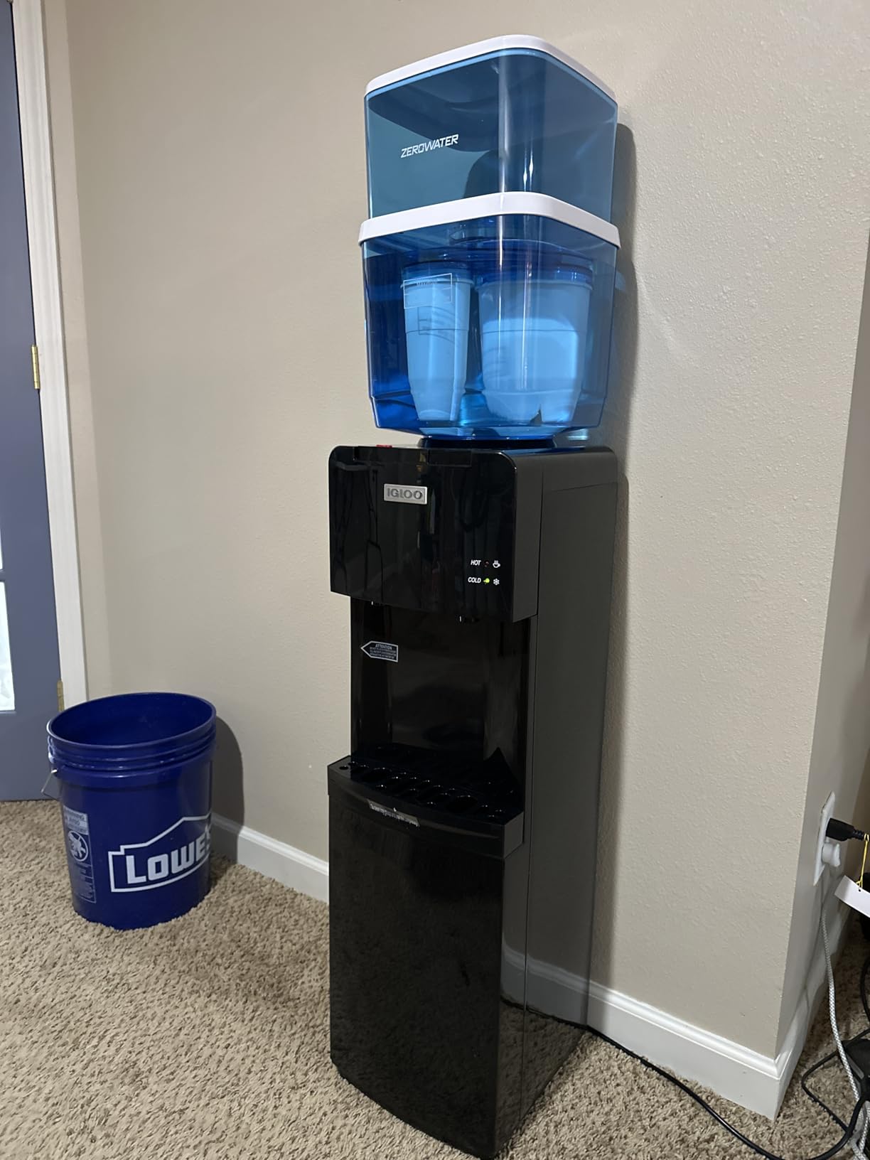 Igloo Top Loading Water Cooler with Removable Tray & Energy-Saving Features - Water Tower with Hot, Cold Temperature Settings - Water Dispenser Fits 3 & 5-Gallon Jugs with Child Safety Lock - Stainless customer photo 1