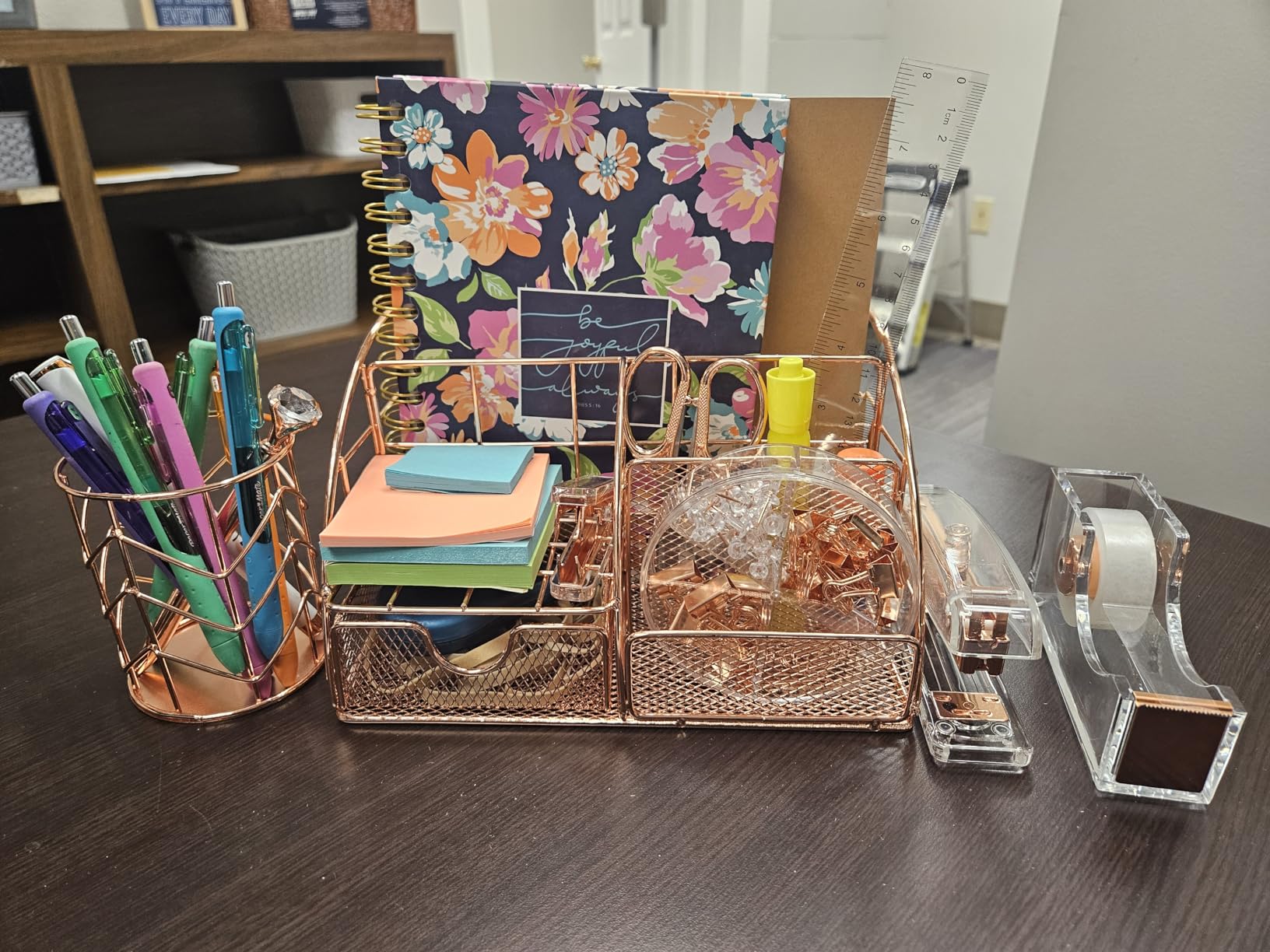 Office Desk Organizers, Gold 13PCS Office Supplies and Accessories Desk Organizer, Acrylic Stapler, Staple Remover, Clips, Scissor, Phone Holder, Pen, Pen Holder customer photo 2