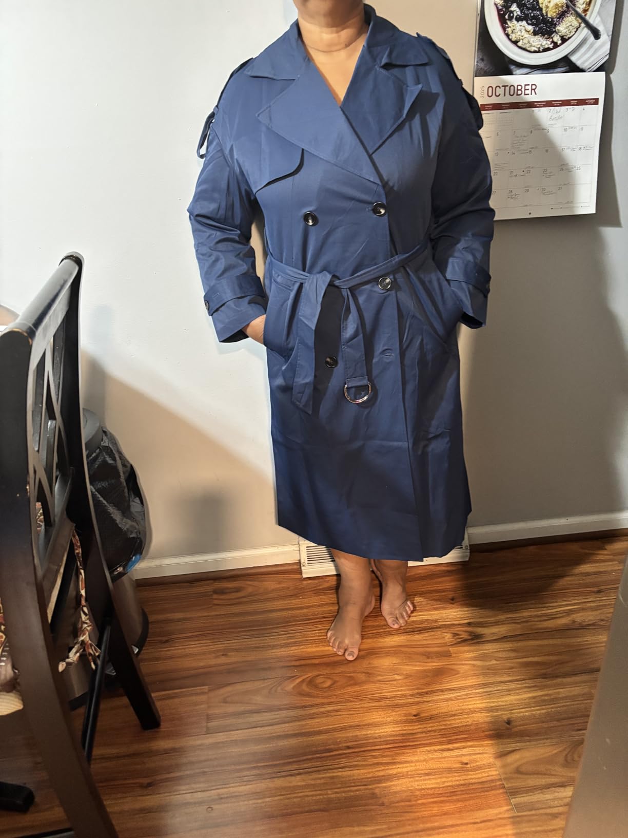 Farktop Womens Oversized Long Trench Coat Double Breasted Lapel Windproof customer photo 2