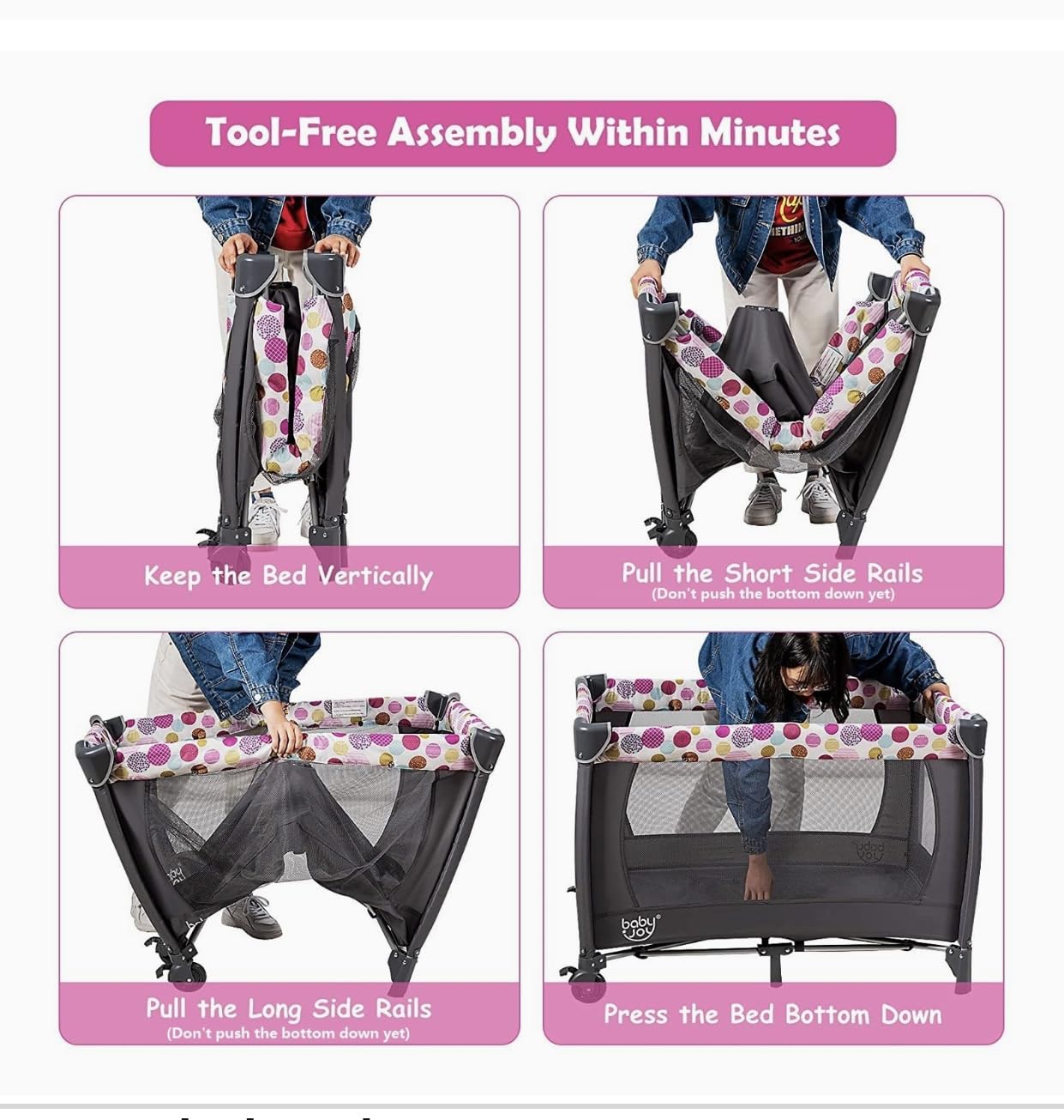 BABY JOY 5 in 1 Pack and Play, Portable Baby Playard w/Bassinet & Diaper Changing Table, Infant Pink Bassinet Crib with Hangings & Music & Oxford Bag for Baby Girl Toddlers (Pink + Purple, Classic) customer photo 1