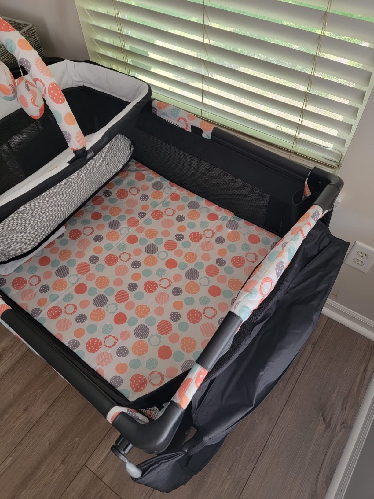BABY JOY 5 in 1 Pack and Play, Portable Baby Playard w/Bassinet & Diaper Changing Table, Infant Pink Bassinet Crib with Hangings & Music & Oxford Bag for Baby Girl Toddlers (Pink + Purple, Classic) customer photo 2