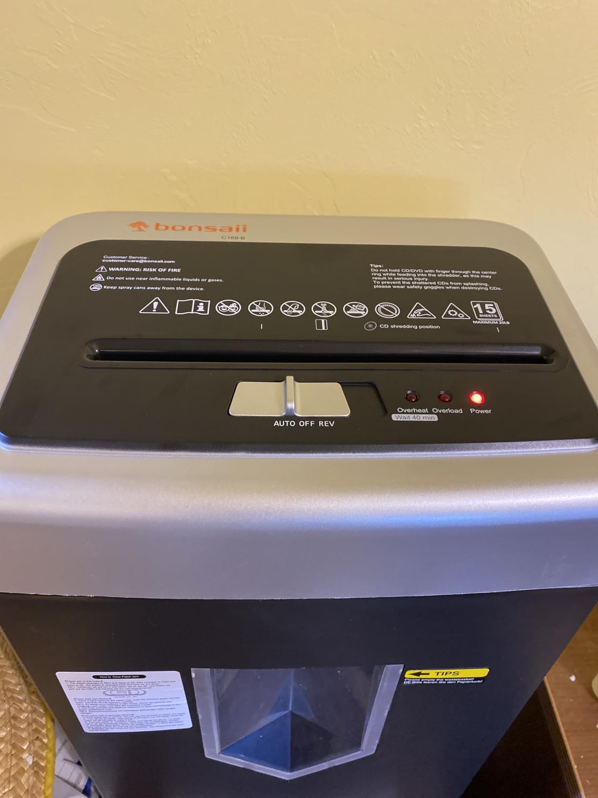 Bonsaii 15-Sheet Cross-Cut 40-Min Heavy Duty Paper Shredder for Home Office | Anti-jam, 60dB Whisper-Quiet, P-4 High Security, Shredder for CDs, Staples, 5 Gal Pullout Bin, Easy-roll Casters C169-B customer photo 2