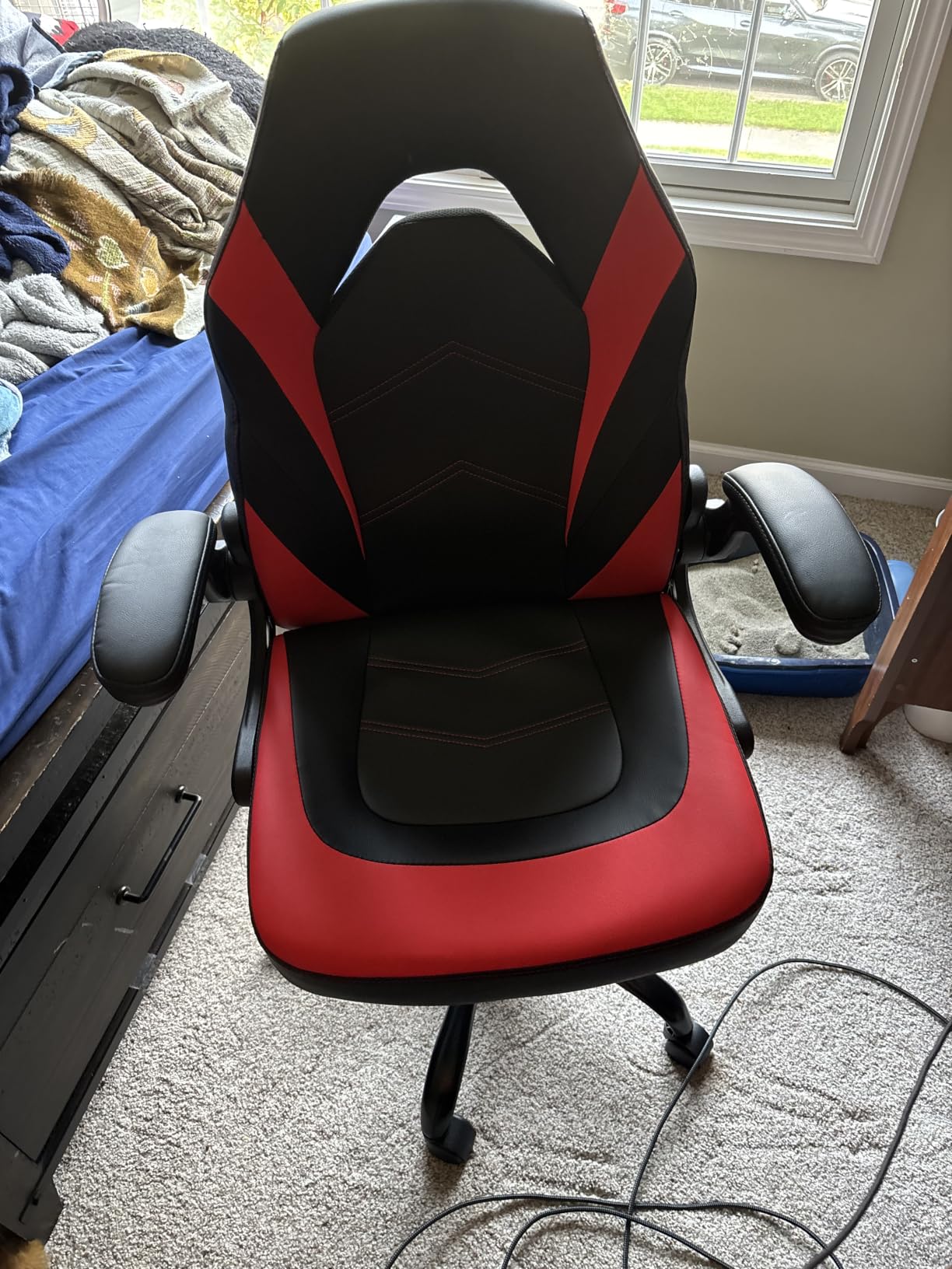 Sweetcrispy Computer Gaming Desk Chair - Ergonomic PU Leather with Comfy Lumbar Support, Height Adjustable Rolling Desk with Flip-up Armrests, for Home and Office customer photo 1
