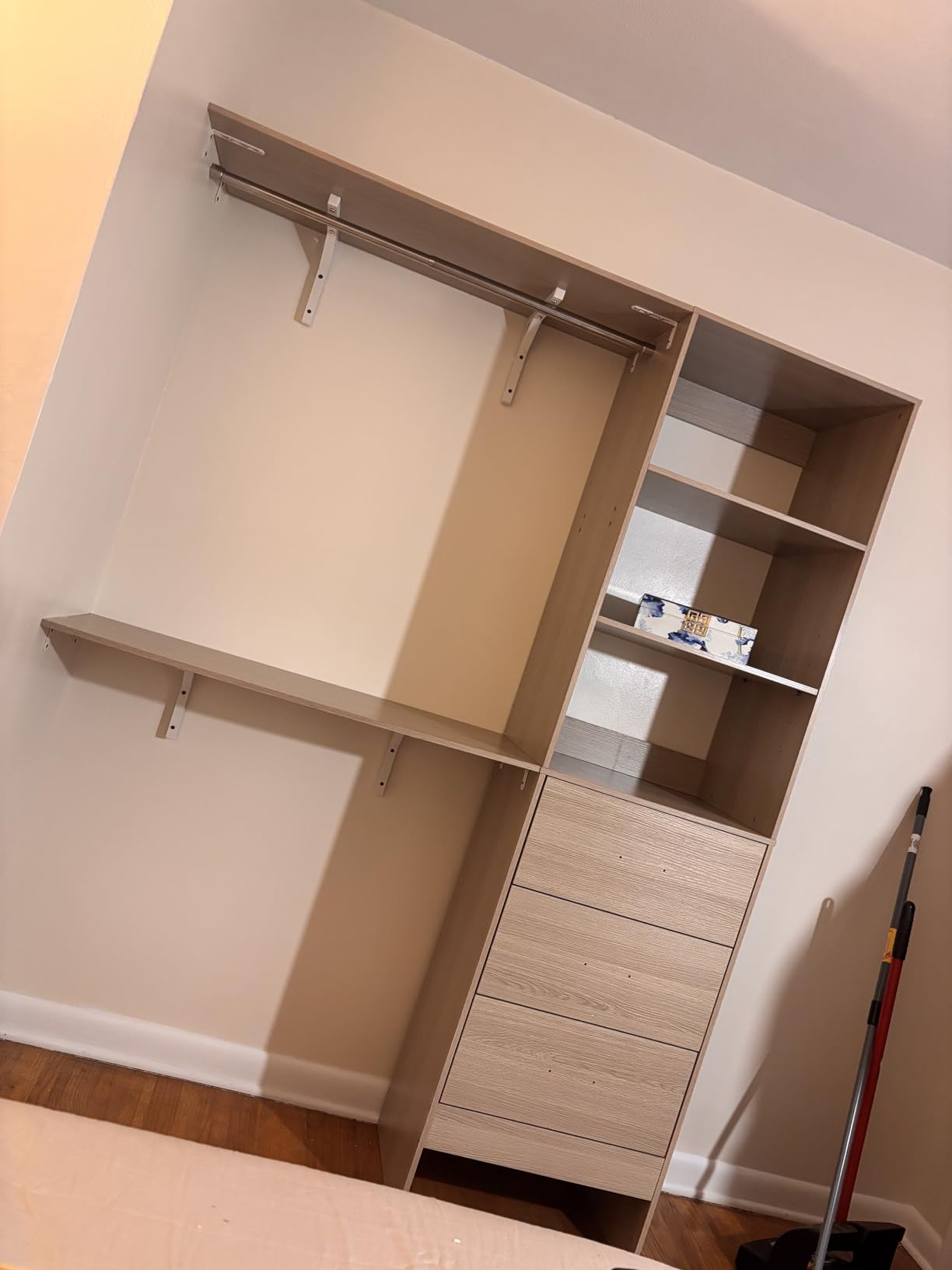 iSunirm 8FT Closet System, 96'' Closet Organizer System with 3 Hanging Rods, Wall Mount Bedroom Wardrobe with 3 Drawers Walk-in Closet, Adjustable Cloth Garment Rack from 5 to 8FT (Cut to Fit), White customer photo 2