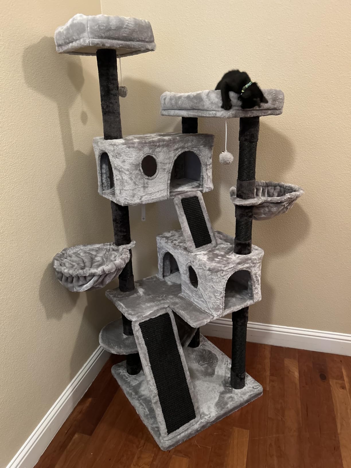 SHA CERLIN 65in Larger Cat Tree Tower Condo for Indoor Kitties/Multi-Level Furniture Activity Center with Wide Base/Cozy Plush Cat Perches/Baskets/Sisal Scratching Posts and Hammock/Grey customer photo 2