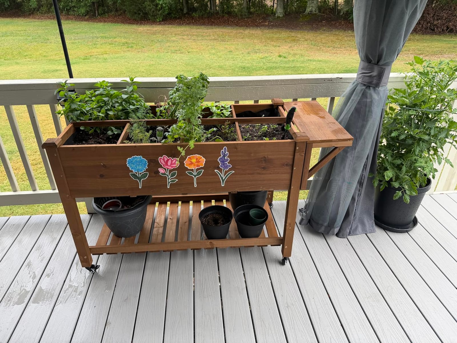 ketive Raised Garden Bed with Lockable Wheels Mobile Elevated Wood Planter,Storage Shelf, Protective Liner,55.5x24x32in (Brown) customer photo 2