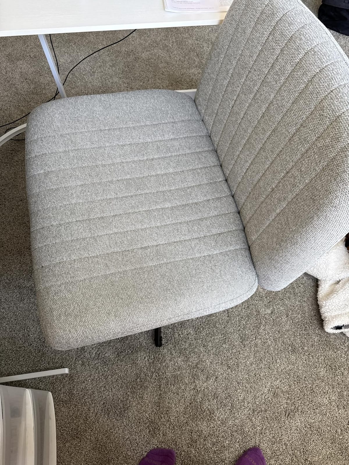 Orange Factory Criss Cross Chair, Wide Fabric Vanity Seat, Grey No Wheel | Cozy Cross-Legged Comfort, 360° Swivel, Height Adjustable, Durable Base and Comfy Seating for Office, Desk, or Computer Use customer photo 2