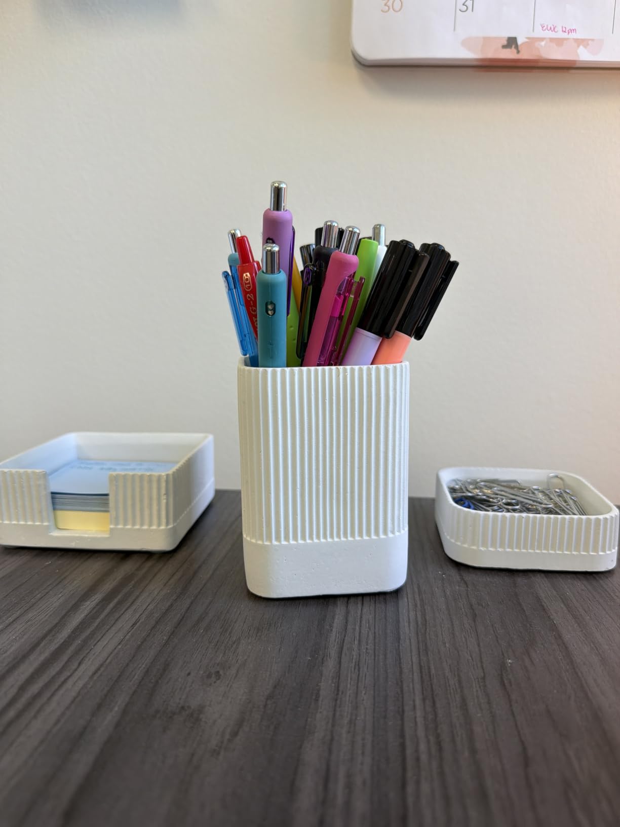 Aesthetic Desk Organizer Set of 3 - Sturdy Concrete Office Accessories | For Women or Men - Set Includes Pen Holder, Paperclip Storage and Sticky Note Holder to Enhance Any Office Decor customer photo 2